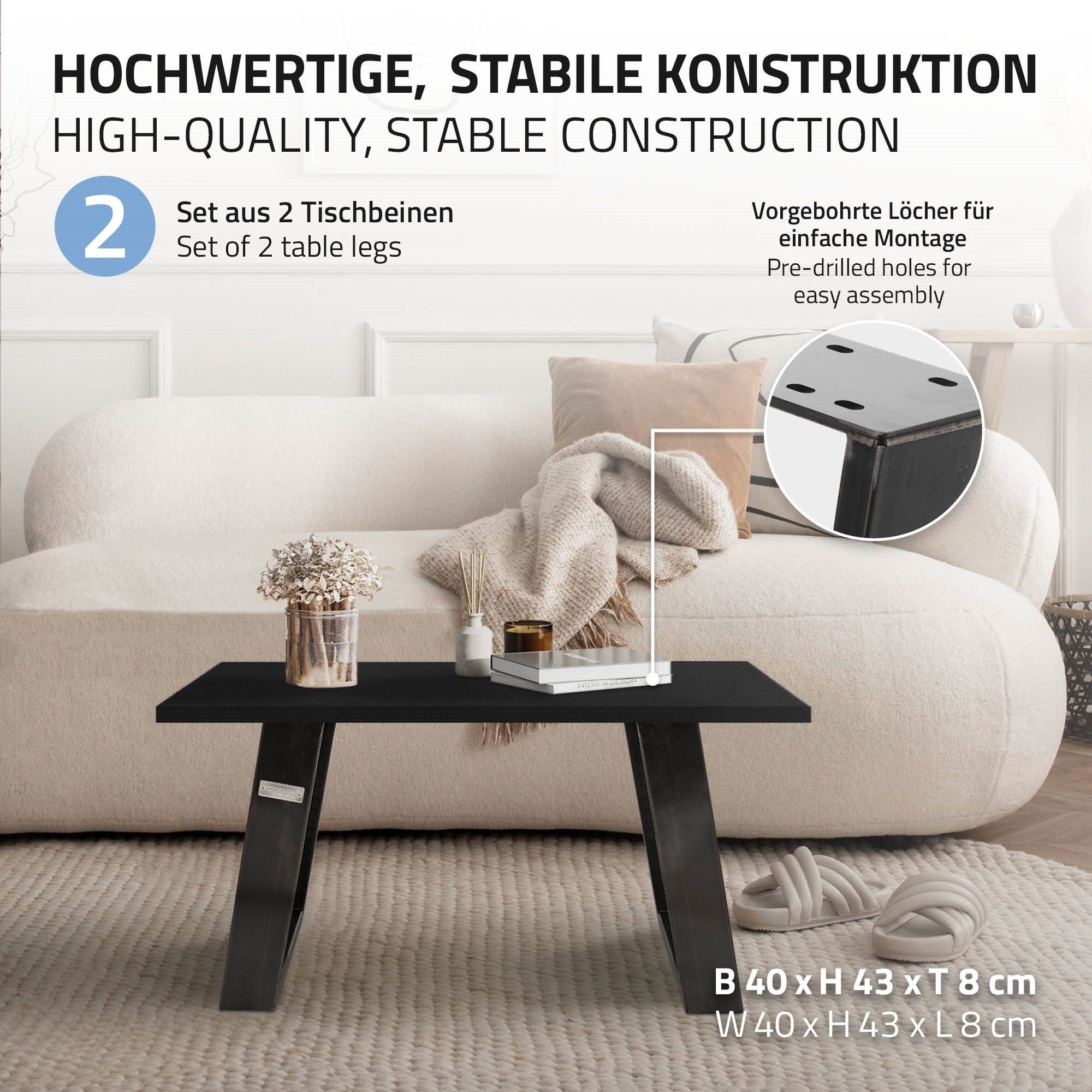 Möbelfüße, Industrial Tischkufen ML-DESIGN Möbelkufe, Tischgestell Tischbein 40x43cm 2er Tischuntergestell Set Neigung 0GRAD