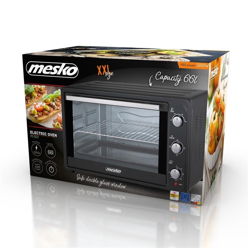 Mesko Minibackofen MS 6021 2200 66 XXL W, Timer Unterhitze, Mini-Backofen 66 Ober- Fassungsvermögen: L, und L