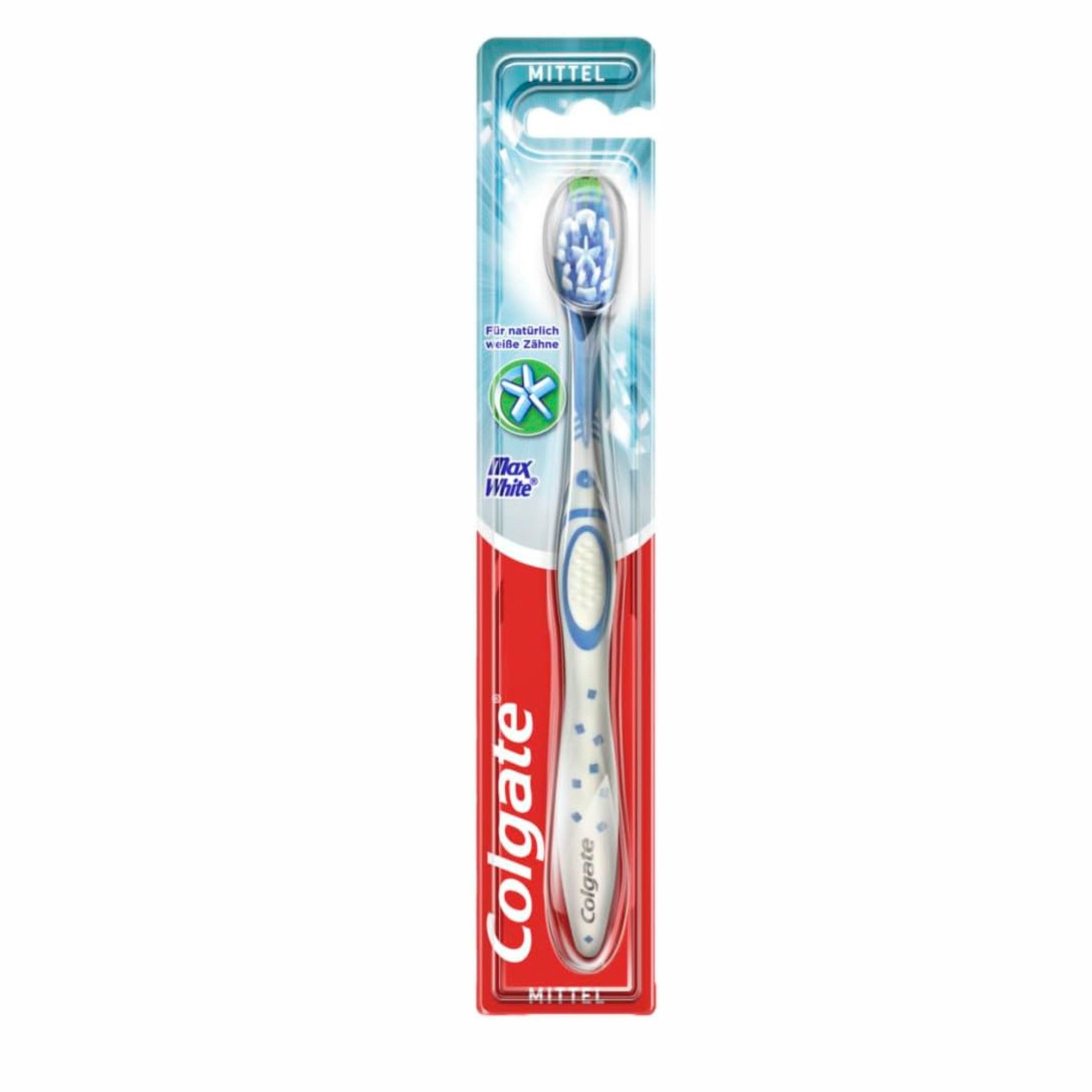 Colgate Zahnbürste 1x Zahnbürste Max White, mittelhart, Handzahnbürste für natürlich weiße Zähne, mit mittelharten Borsten