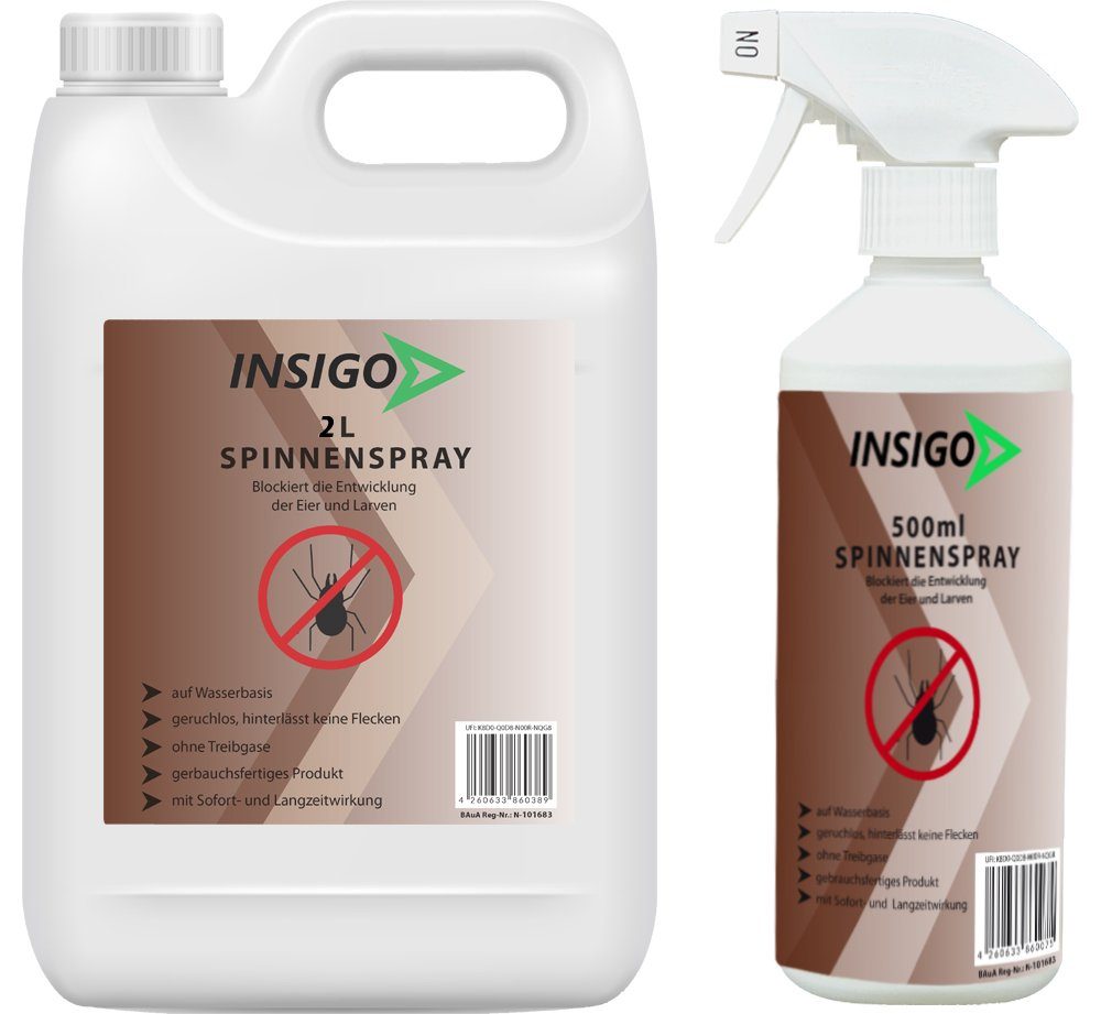 brennt 2.5 Wasserbasis, INSIGO mit Spinnen-Spray gegen nicht, Insektenspray l, Langzeitwirkung geruchsarm, Spinnen, Hochwirksam ätzt / auf