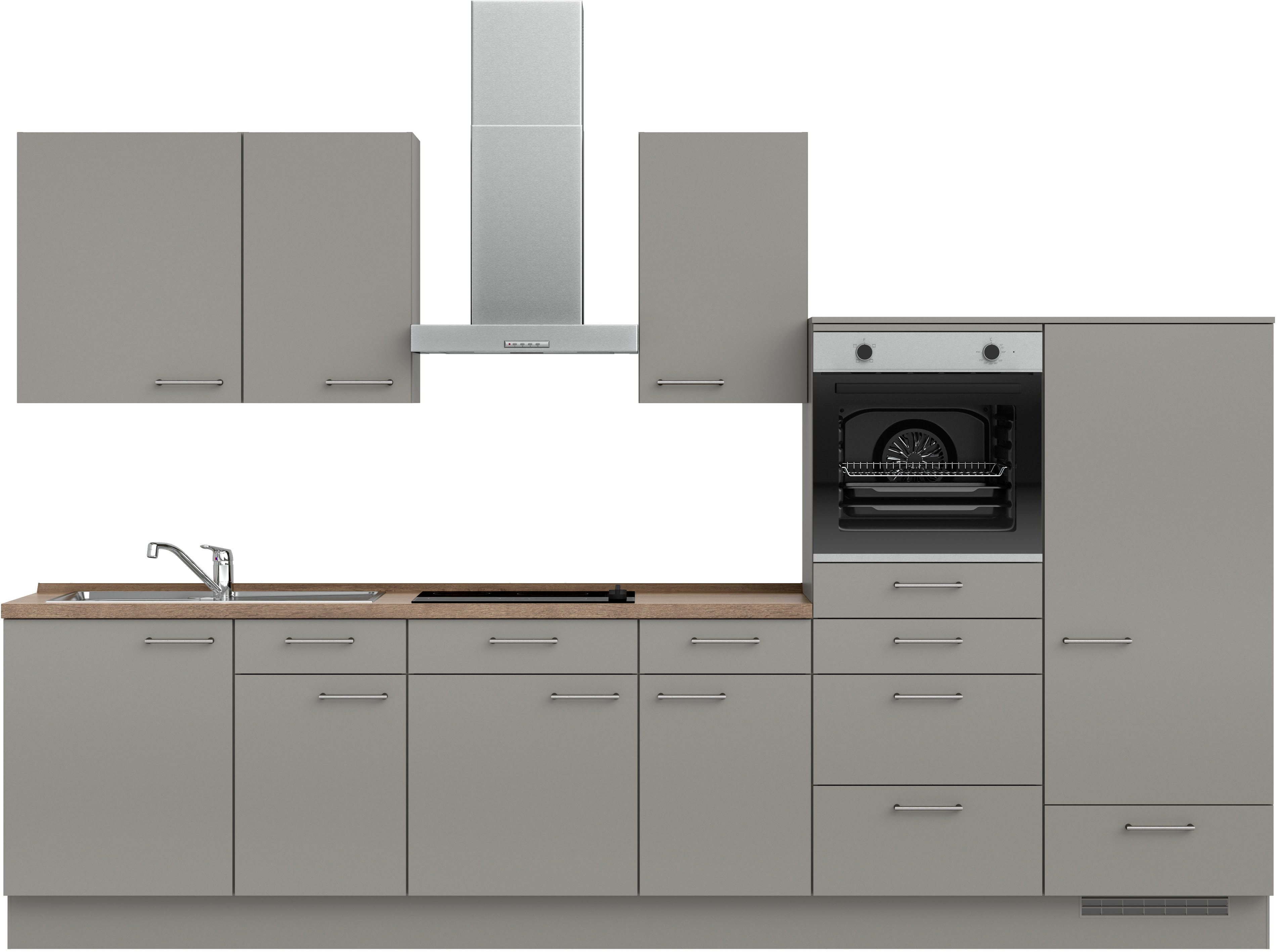 nobilia® Küchenzeile "Laser I", NEU: individuell anpassbar mit gratis Profi-Beratung, vormontiert, 330 cm breit, optional mit verschiedenen E‑Geräte-Sets