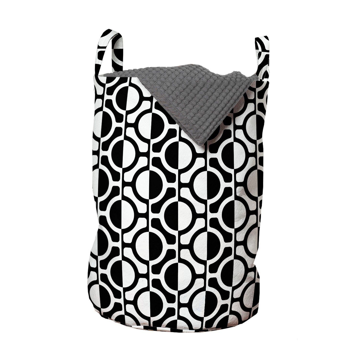 Abakuhaus Wäschesäckchen Wäschekorb mit Griffen Kordelzugverschluss für Waschsalons, Schwarz und weiß Gitter-Muster
