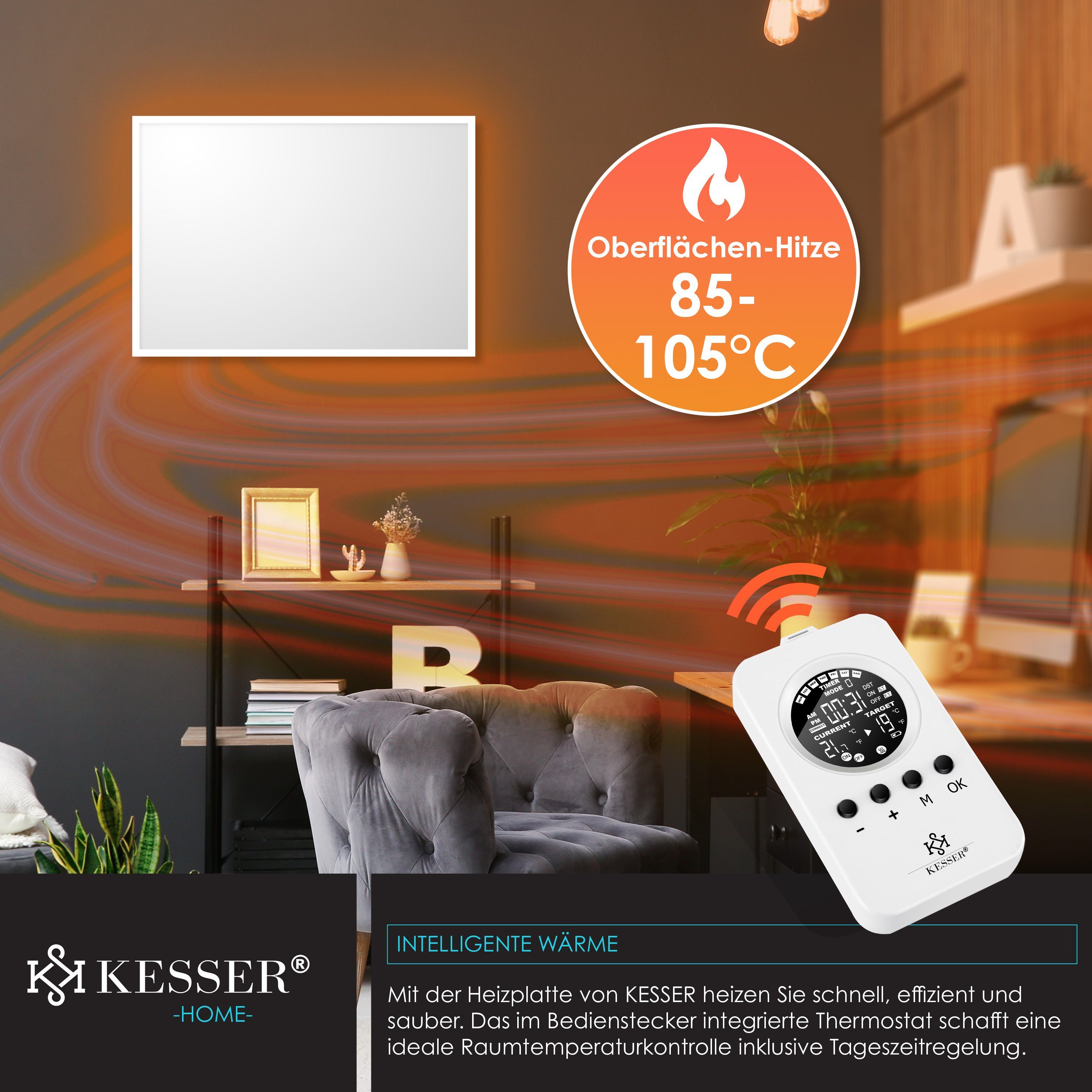 Thermostat-Fernbedienung Infrarotheizkörper Infrarotheizung, mit Thermostat Elektroheizung Infrarotheizung Weiß KESSER