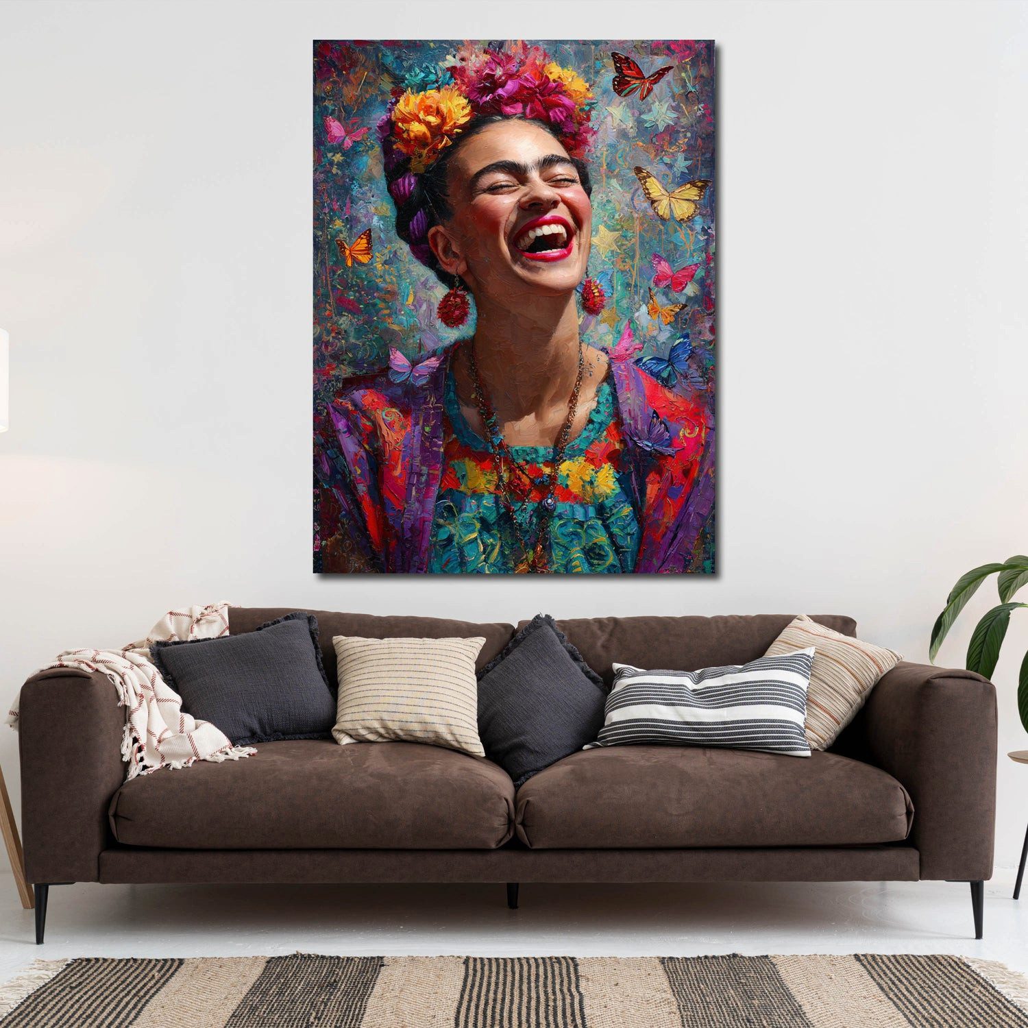 Artedinoi Leinwandbild Frida bunte Blumenkrone Leinwandbild Wandbild Kunstdruck XL Wanddeko, Frida Kahlo mit Blumenkrone