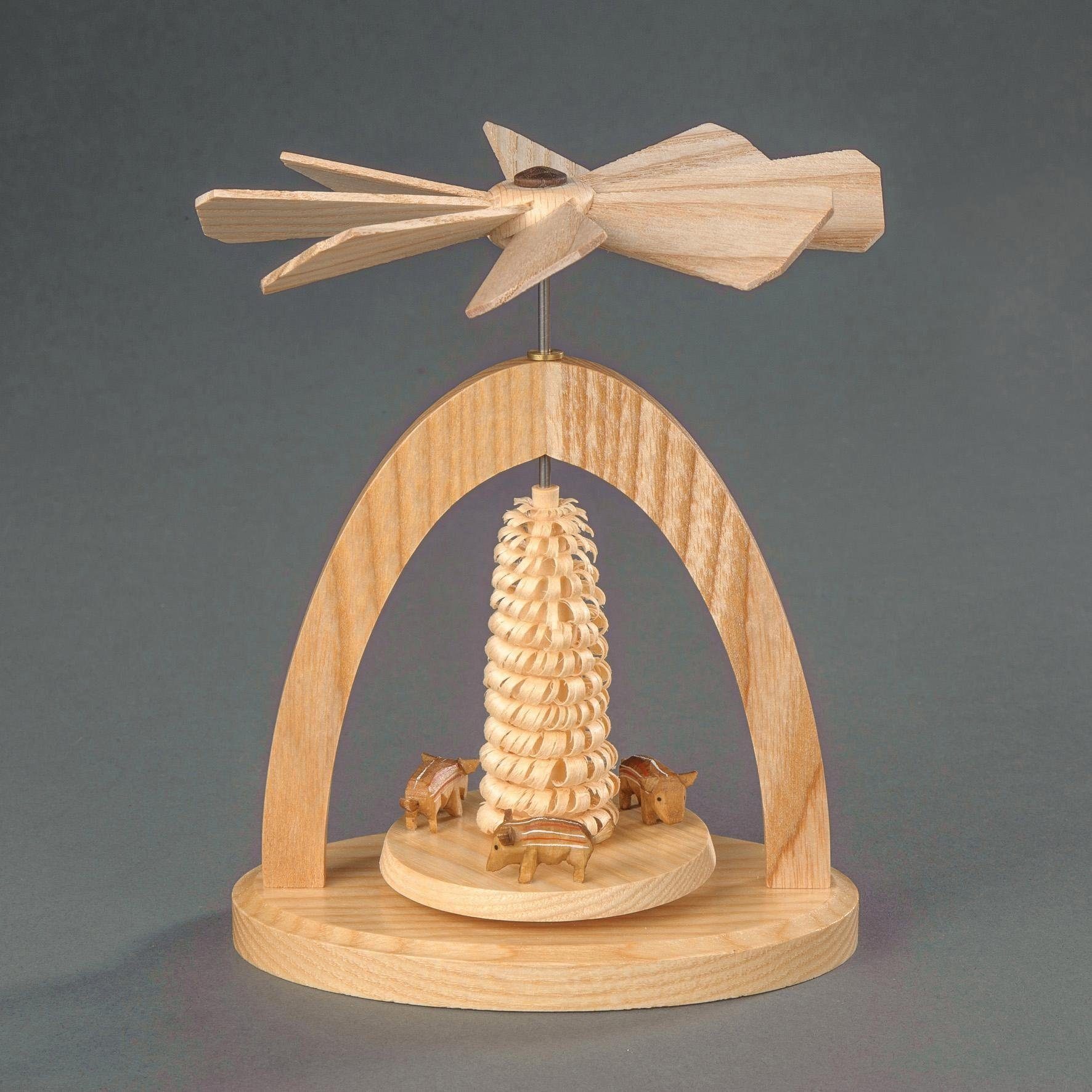 Albin Preissler Weihnachtspyramide Wärmespiel mit Frischlingen, Handwerkskunst aus dem Erzgebirge, Weihnachtsdeko aus Holz