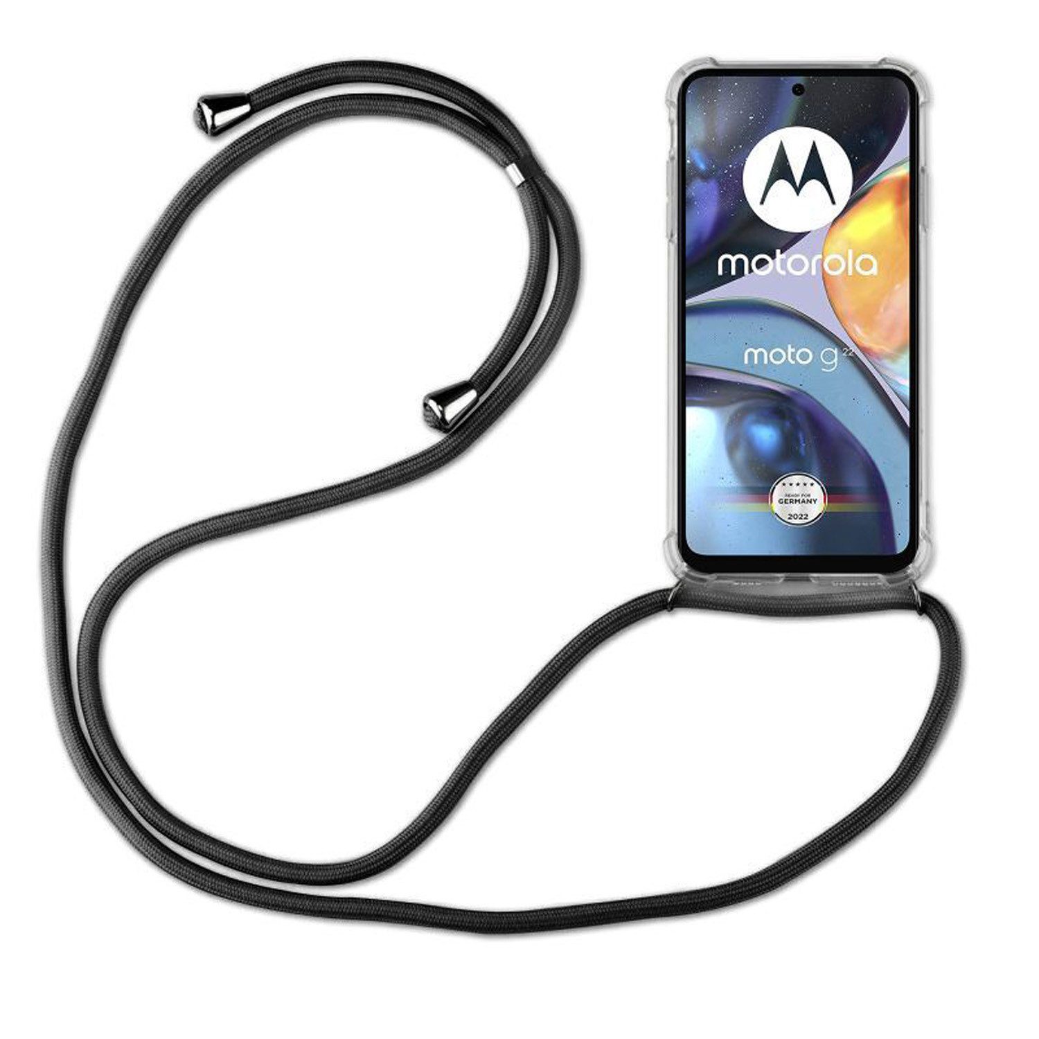 betterfon Handykette für Motorola Moto G22 Handyhülle mit Band & Kordel Bumper Schwarz, Hände frei – mit Silikonhülle & Schnur für flexiblen Alltag