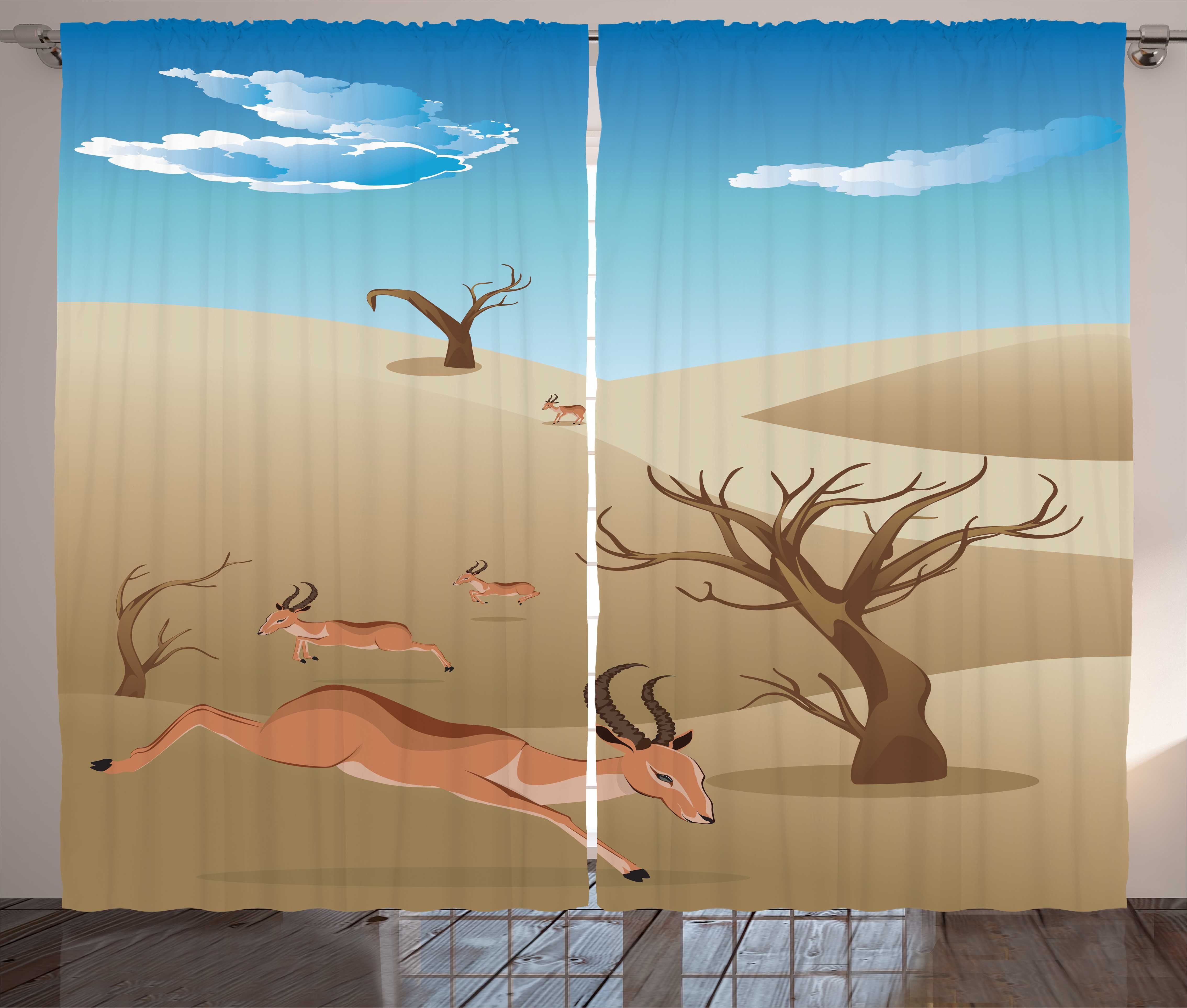 Gardine Schlafzimmer Kräuselband Vorhang mit Trees Abakuhaus, Haken, und Tiere und Antilope Schlaufen Bare