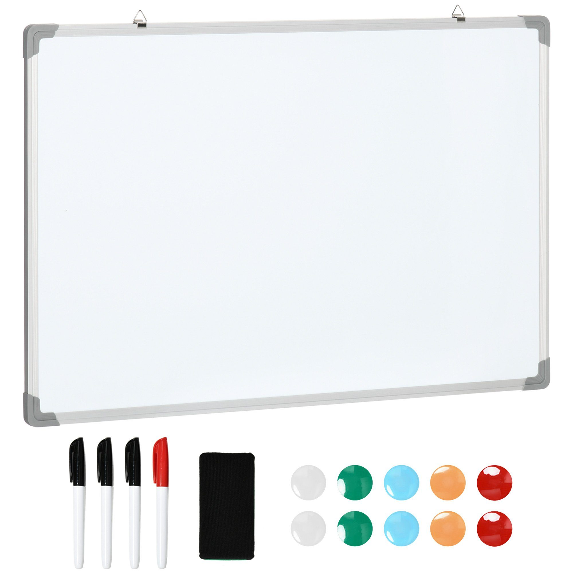 HOMCOM Magnettafel Magnetisches Whiteboard, Notiztafel, Magnetwand, (Wandtafel, 1-tlg., Whiteboard), mit 4 Stifte, 1 Schwamm, 10 Magnete
