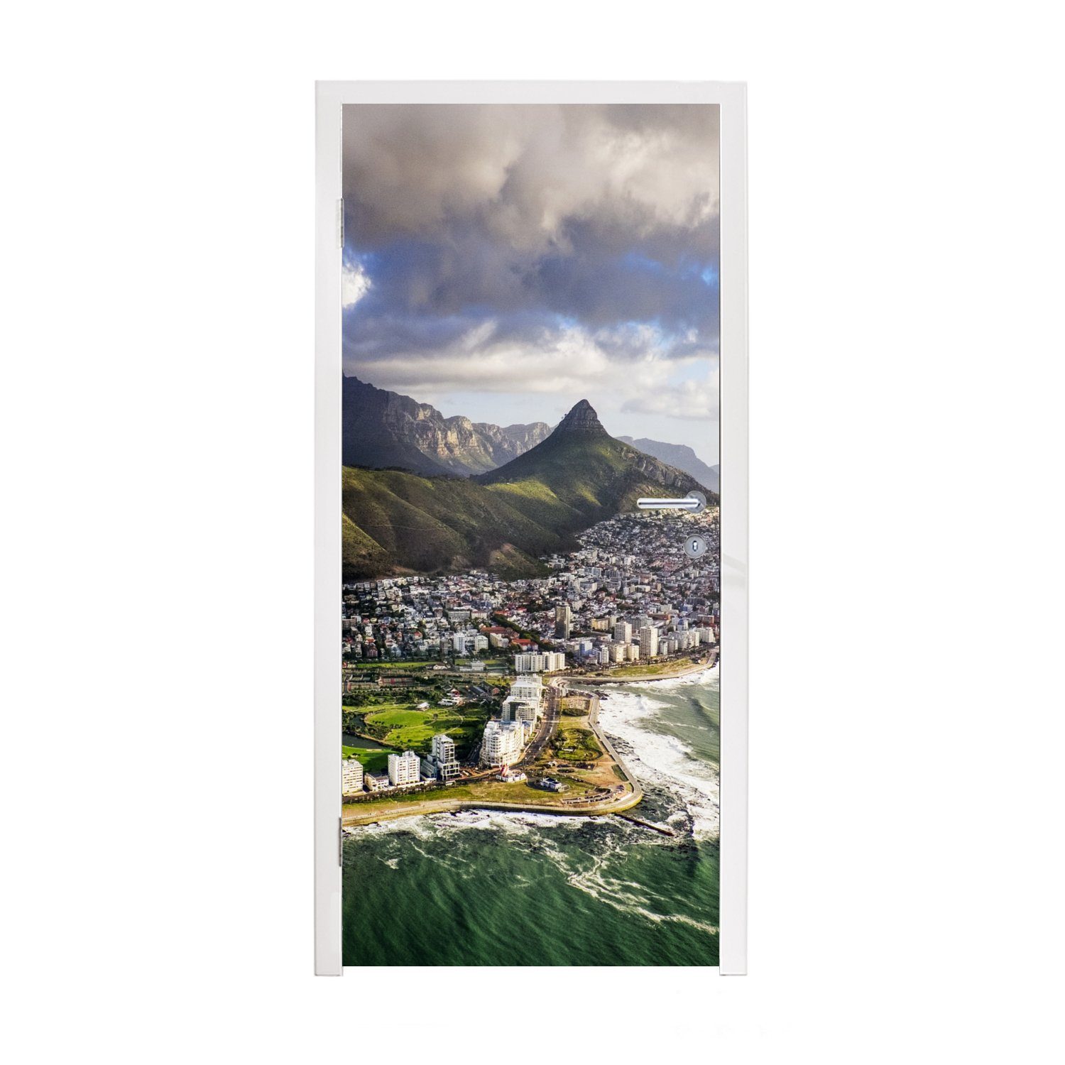 MuchoWow Türtapete Atemberaubende Aussicht auf Kapstadt und den Tafelberg, Matt, bedruckt, (1 St), Fototapete für Tür, Türaufkleber, 75x205 cm