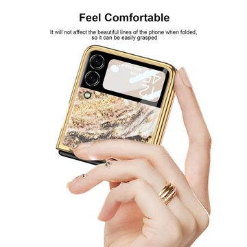 Wigento Handyhülle Für Samsung Galaxy Z Flip3 5G Marmor Galvanisieren Design Kunststoff Hart Cover Handy Tasche Hülle Etuis M09