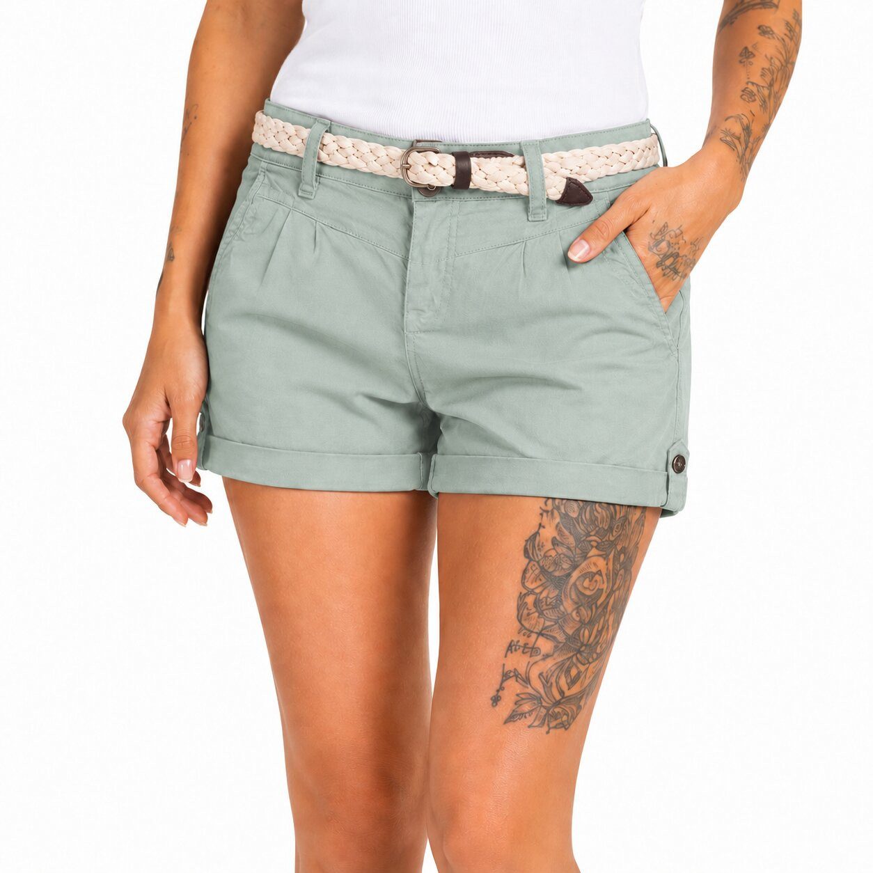 Shorts Damen Bermudas kurze Hose Baumwolle Hotpants Chino Sommer Hose