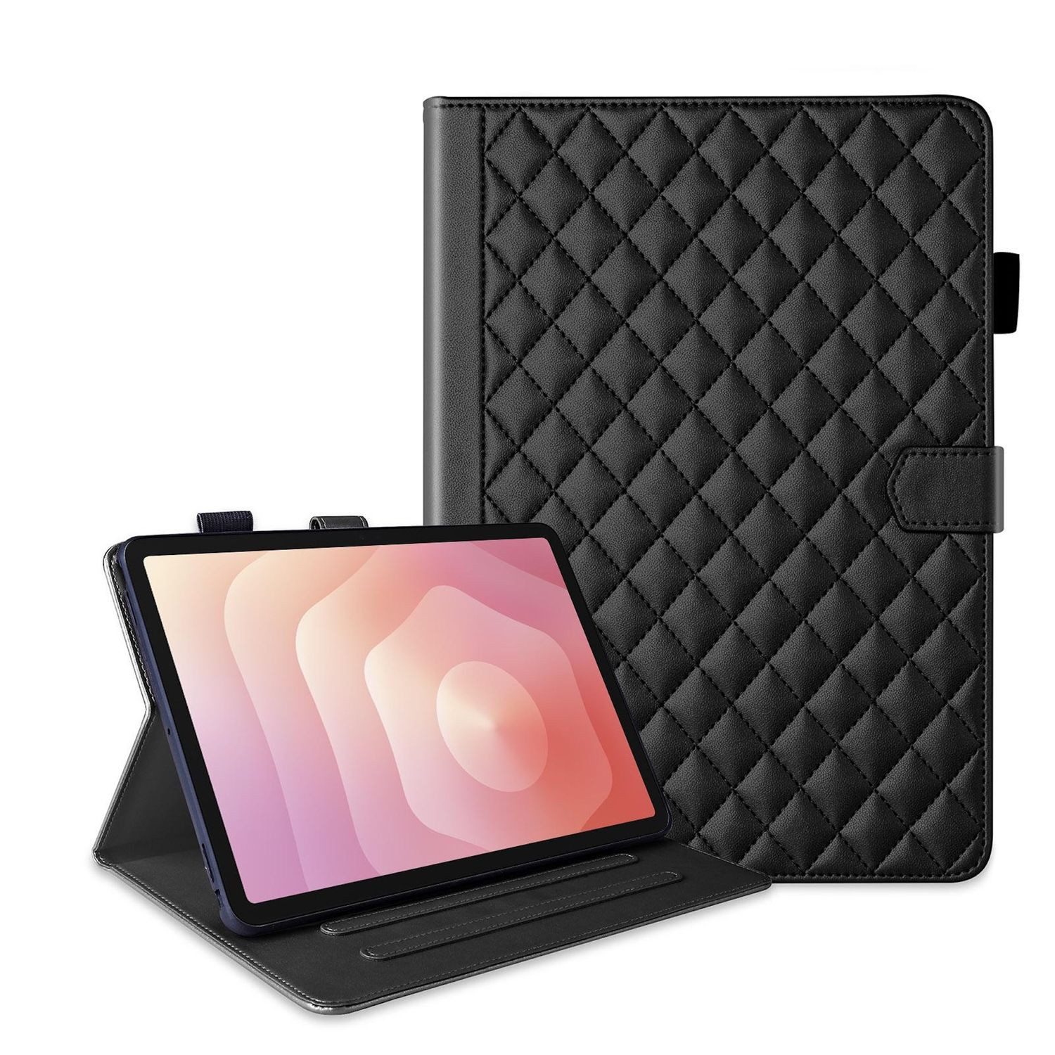 Wigento Tablet-Hülle Für Samsung Galaxy Tab S11 Design Rhombus Kunstleder Hülle Schwarz, Kunstlederhülle mit Rhombus-Textur und Standfunktion