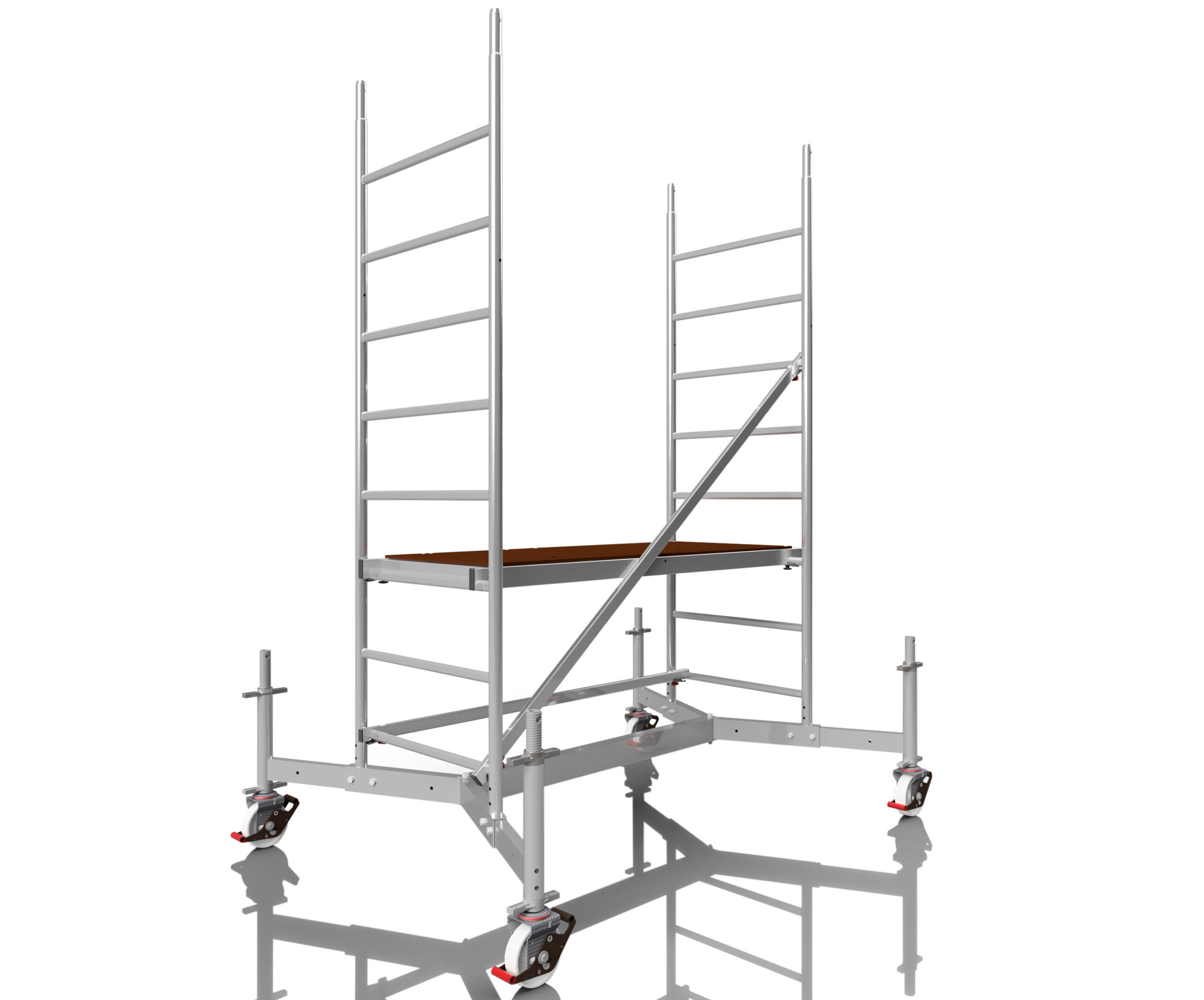 ALTEC Aluminium Fahrgerüst Rollfix 1.0 mit Ø150mm Rollen, teleskopierbare Traverse & Wandanker, maximale Arbeitshöhe 10 Meter