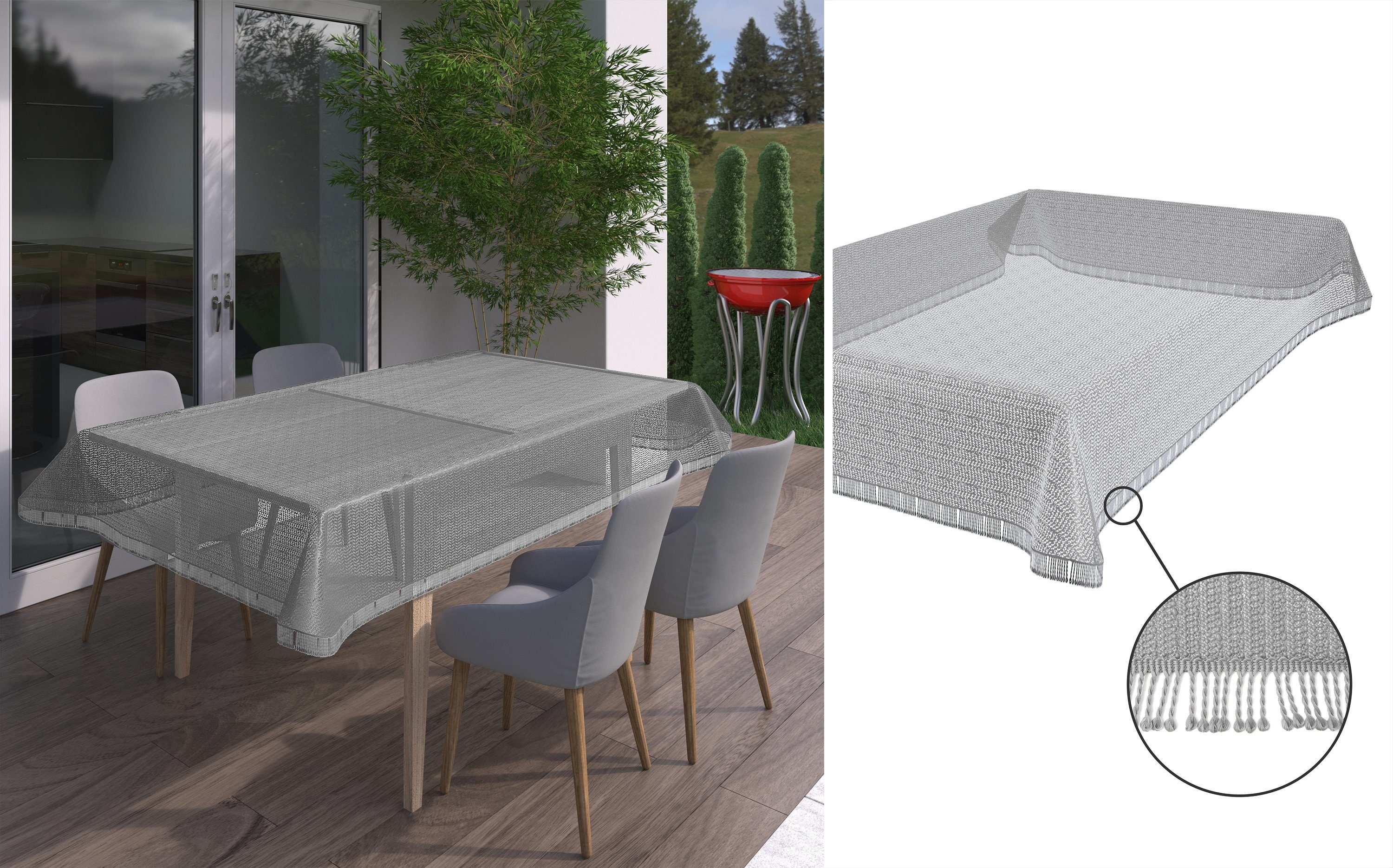 Beautex Tischdecke Gartentischdecke wetterfest Weichschaum mit Fransen, Größe wählbar (1-tlg), Waschbar bis 30°C, rutschhemmend,Sonnenschutz-Imprägnierung
