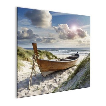 artissimo Glasbild Glasbild 30x30cm Bild aus Glas Strand und Meer Dünen Sommer Frühling, Landschaft / Natur: Boot am Strand
