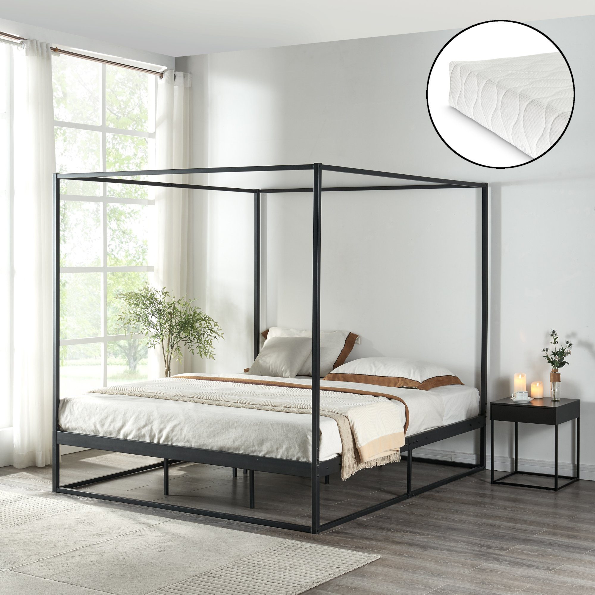 en.casa Himmelbett, »Kristianstad« mit Matratze Metall günstig online kaufen