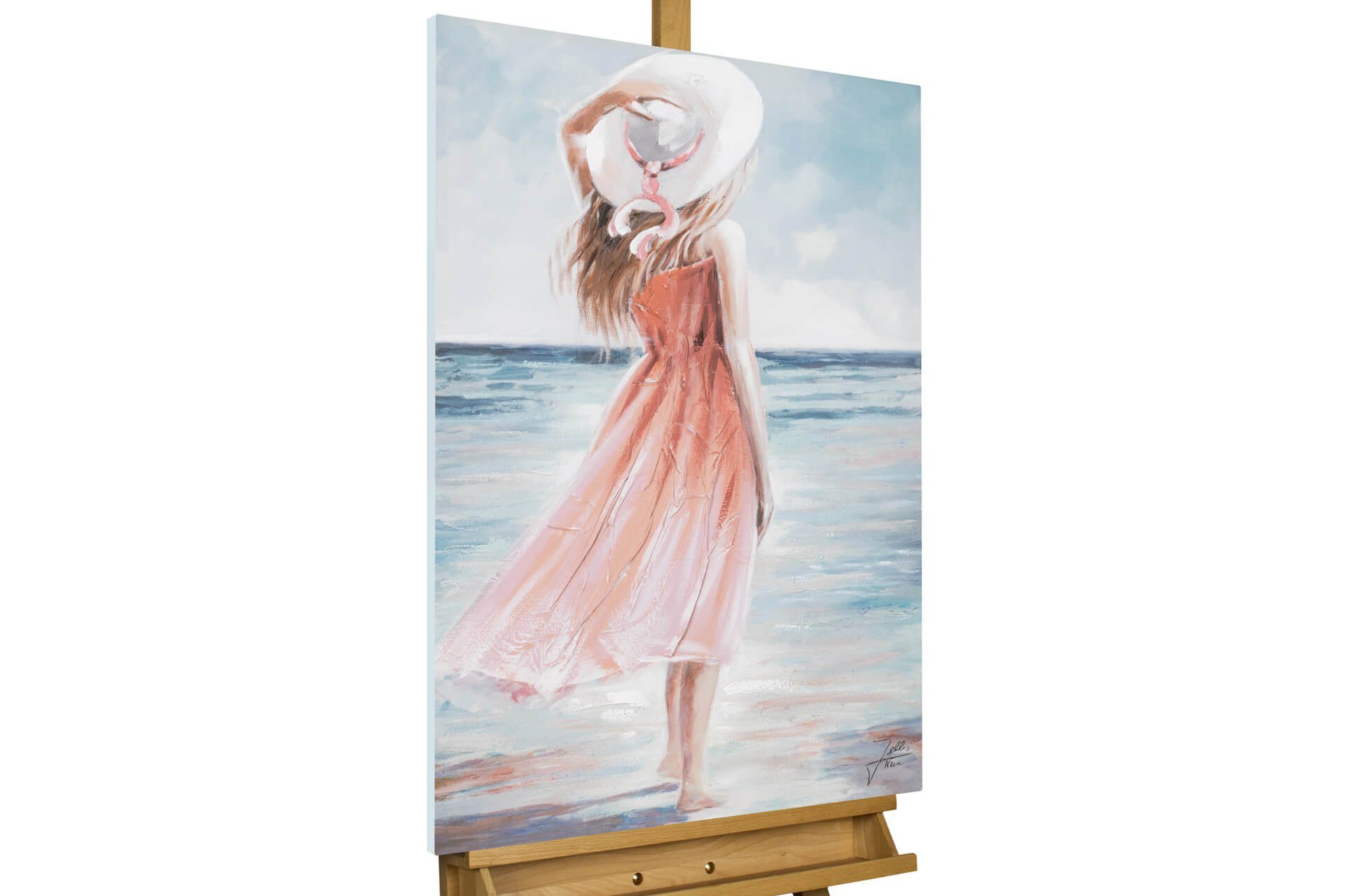KUNSTLOFT Gemälde Strandschönheit 60x90 cm, Leinwandbild 100% HANDGEMALT Wandbild Wohnzimmer