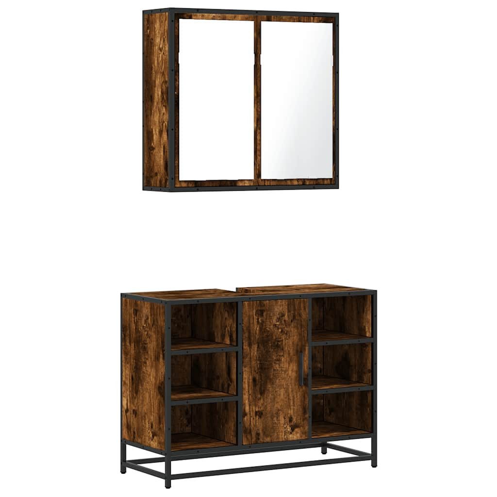Badezimmer-Set 2-tlg. Badmöbel-Set Räuchereiche Holzwerkstoff