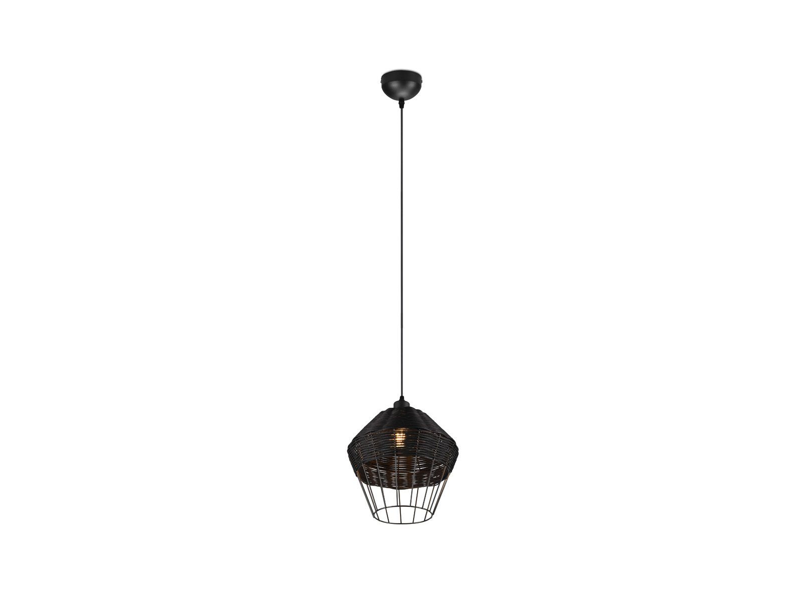 meineWunschleuchte LED Pendelleuchte, Dimmfunktion, Kochinsel wechselbar, Boho Einflammig Rattan 30cm Lampenschirm Schwarz warmweiß, über hängend LED