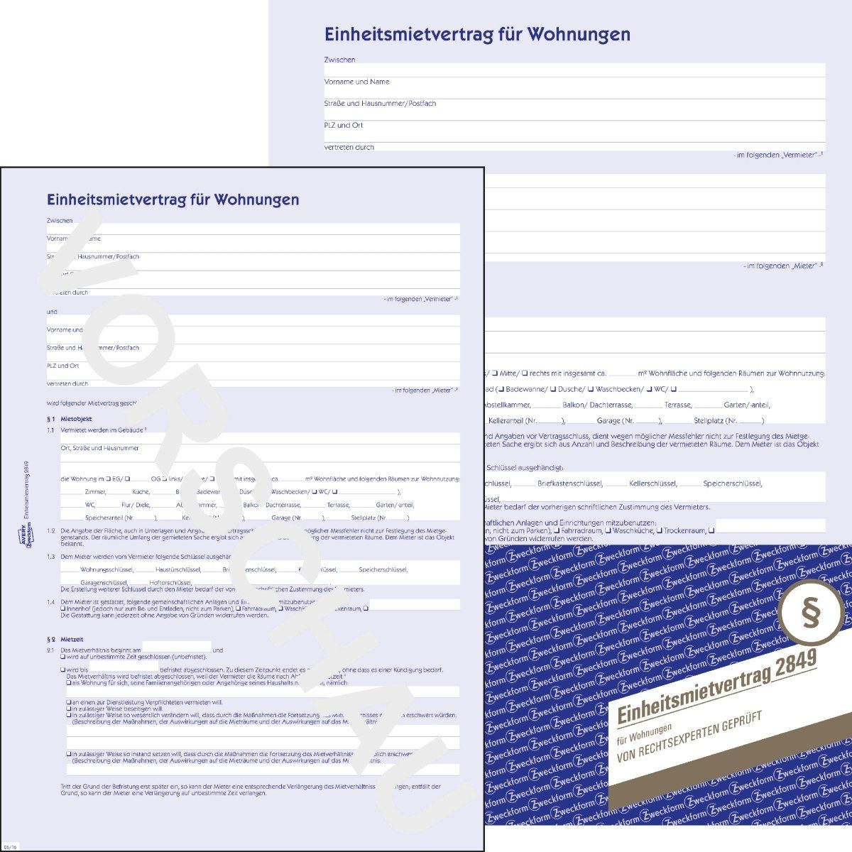 Avery Zweckform Formularblock Vordruck Mietvertrag A4 4-seitig Packung mit 5 Stück