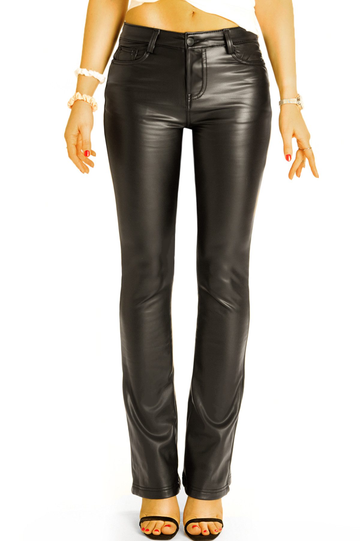 be styled Lederimitathose Hüftige Slim Fit Bootcuthose schwarze vegane Lederhose – Damen – j9L-2 Lederlook