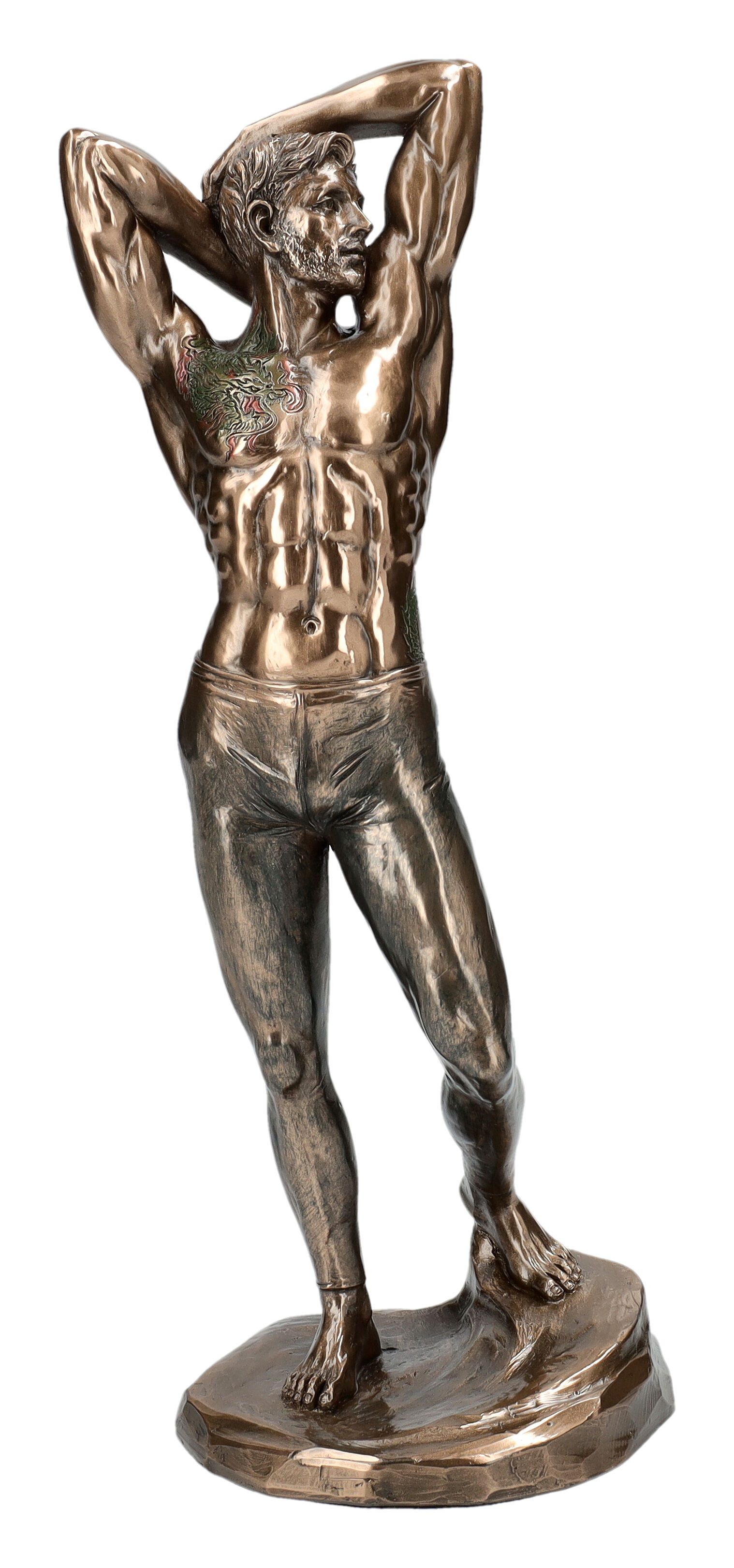 Figuren Shop GmbH Dekofigur Bronzierte Akt Statue – Tätowierter Mann Figur 29 cm Veronese Deko
