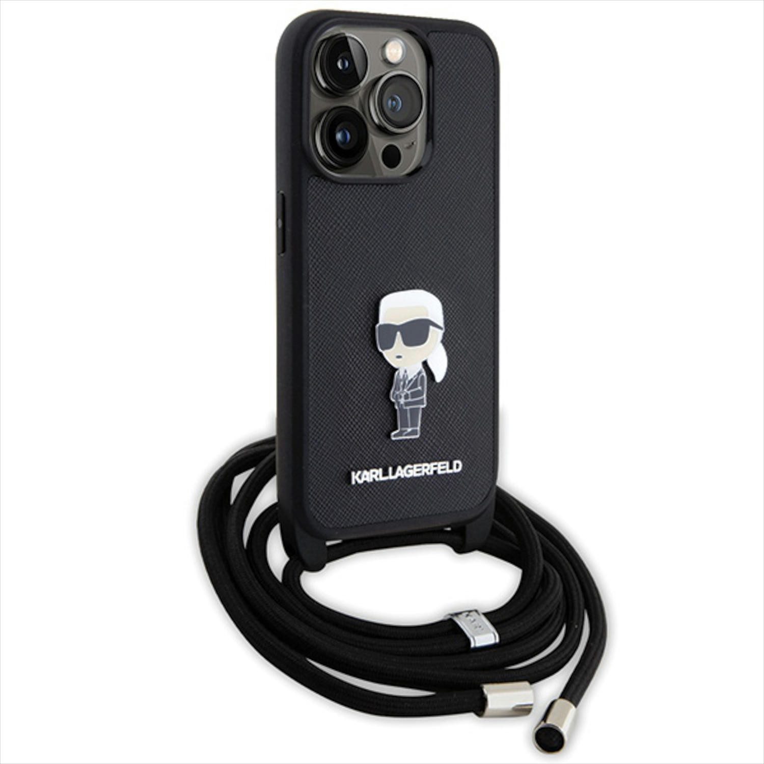 KARL LAGERFELD Smartphone-Hülle Karl Lagerfeld Apple iPhone 15 Pro Schutzhülle Saffiano Metal Pin