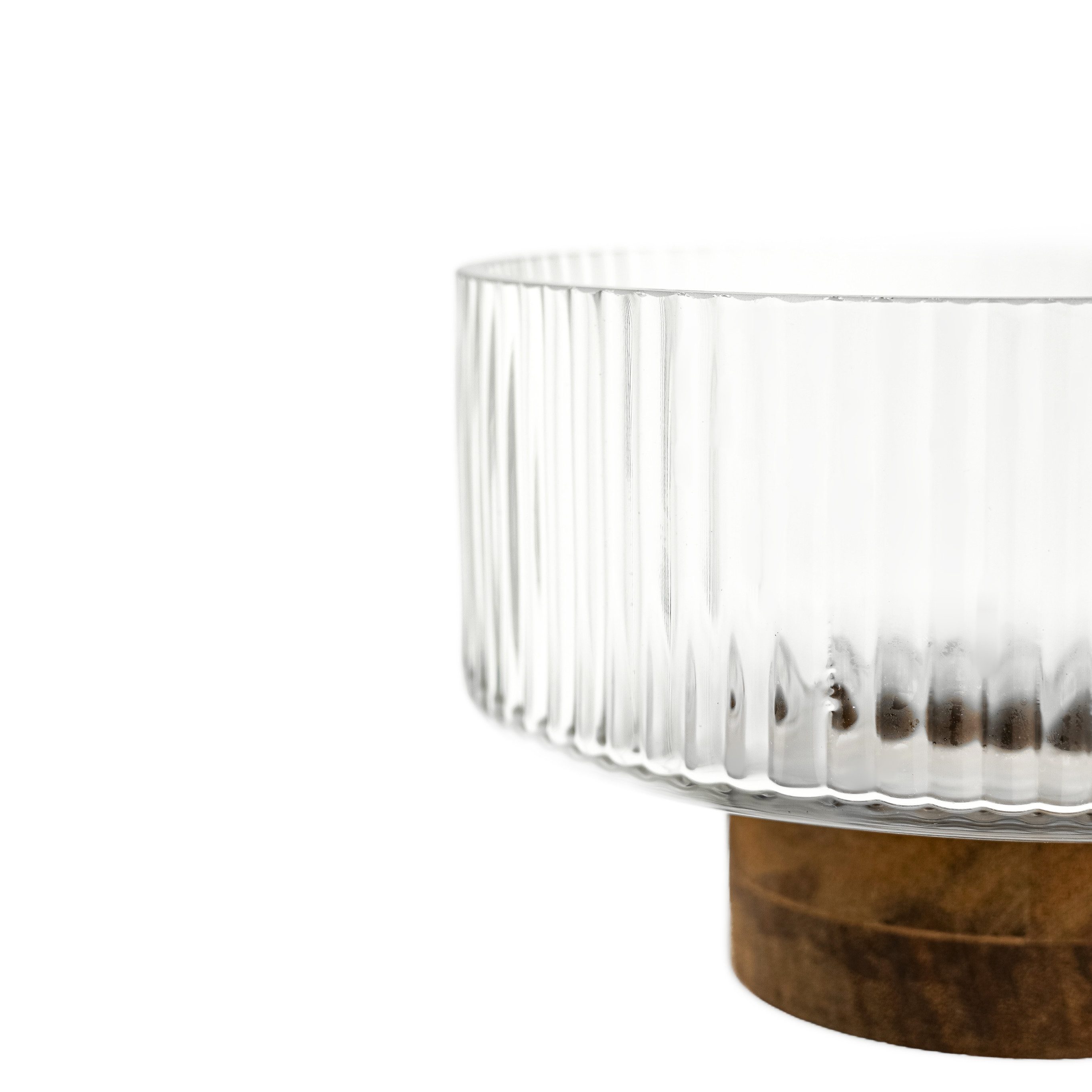 Almina Schale Terra Bowl Medio Glasschale mit Akazienholz - 21 x 10 cm, Glas, Holz, (Packung, 1-tlg), Servier- & Dekoschale