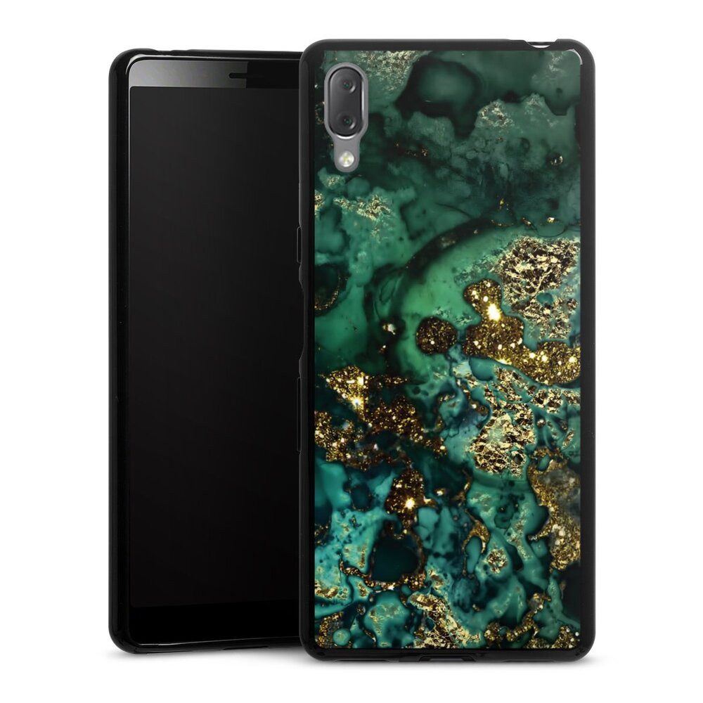 DeinDesign Handyhülle Marmor Glitzer Look Muster Cyan Glitter Marble Look, Sony Xperia L3 Silikon Hülle Bumper Case Handy Schutzhülle
