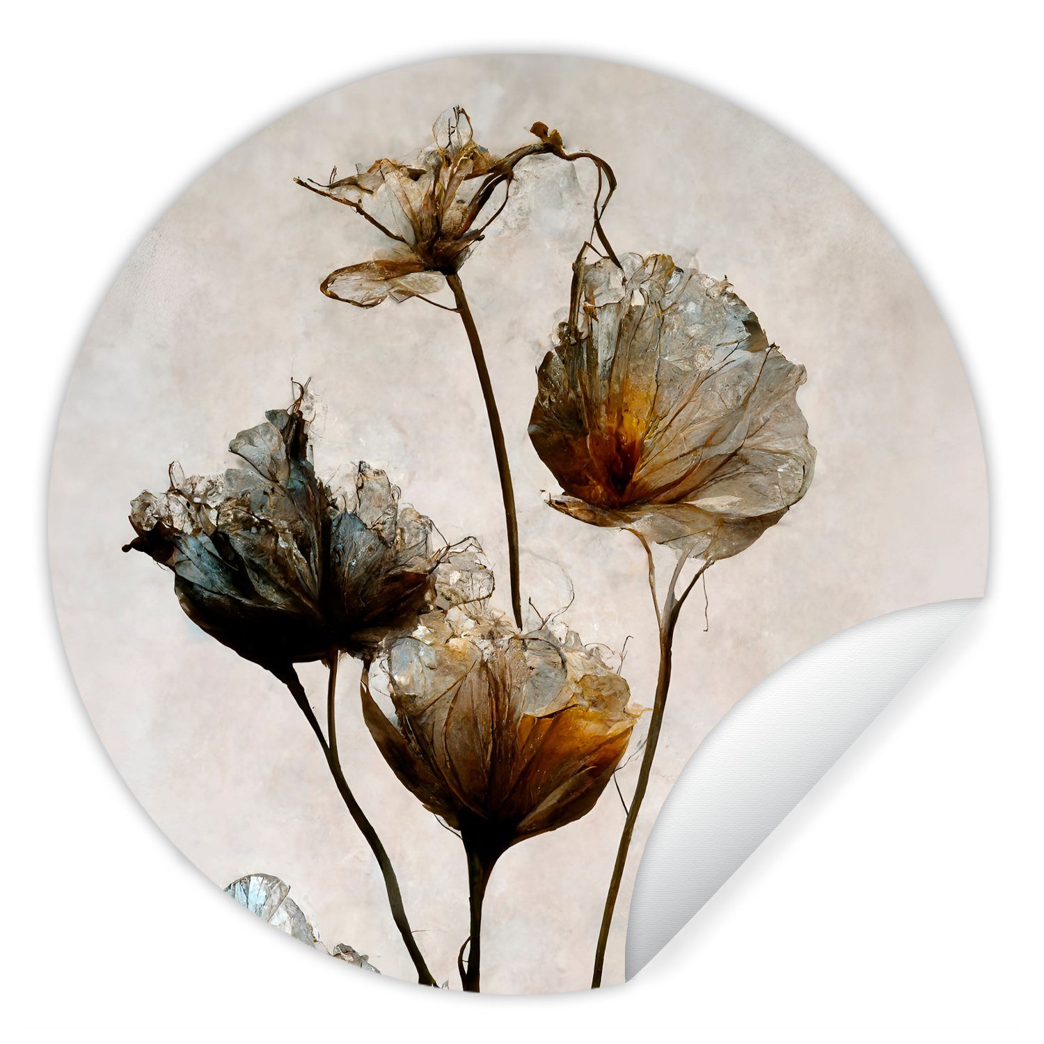 MuchoWow Wandsticker Vintage - Blumen - Pflanzen - Abstrakt (1 St), Wandtattoo Selbstklebend, Wohnzimmer Deko Aufkleber, 30x30 cm