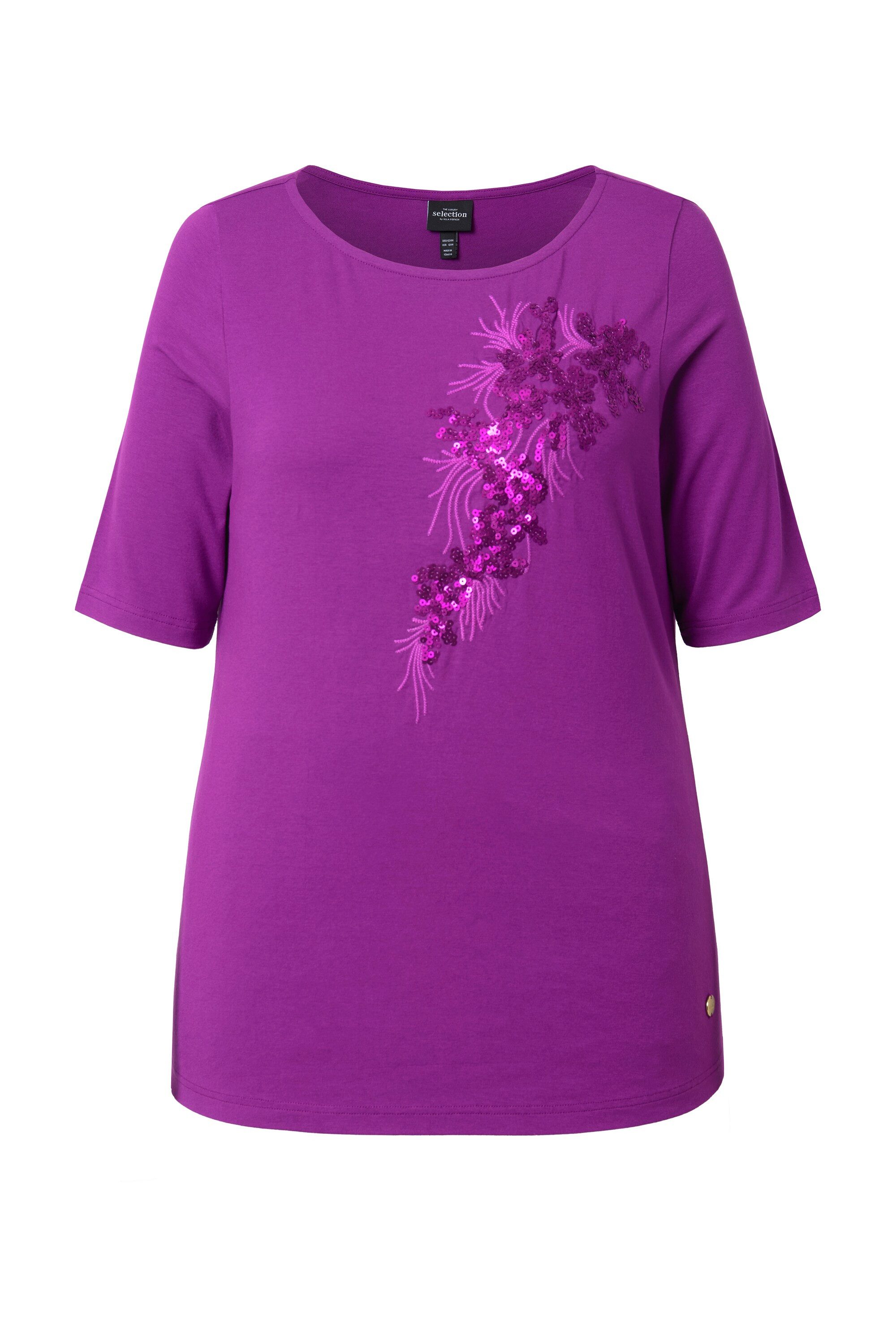 T-Shirt T-Shirt Pailletten-Motiv U-Boot-Ausschnitt Halbarm