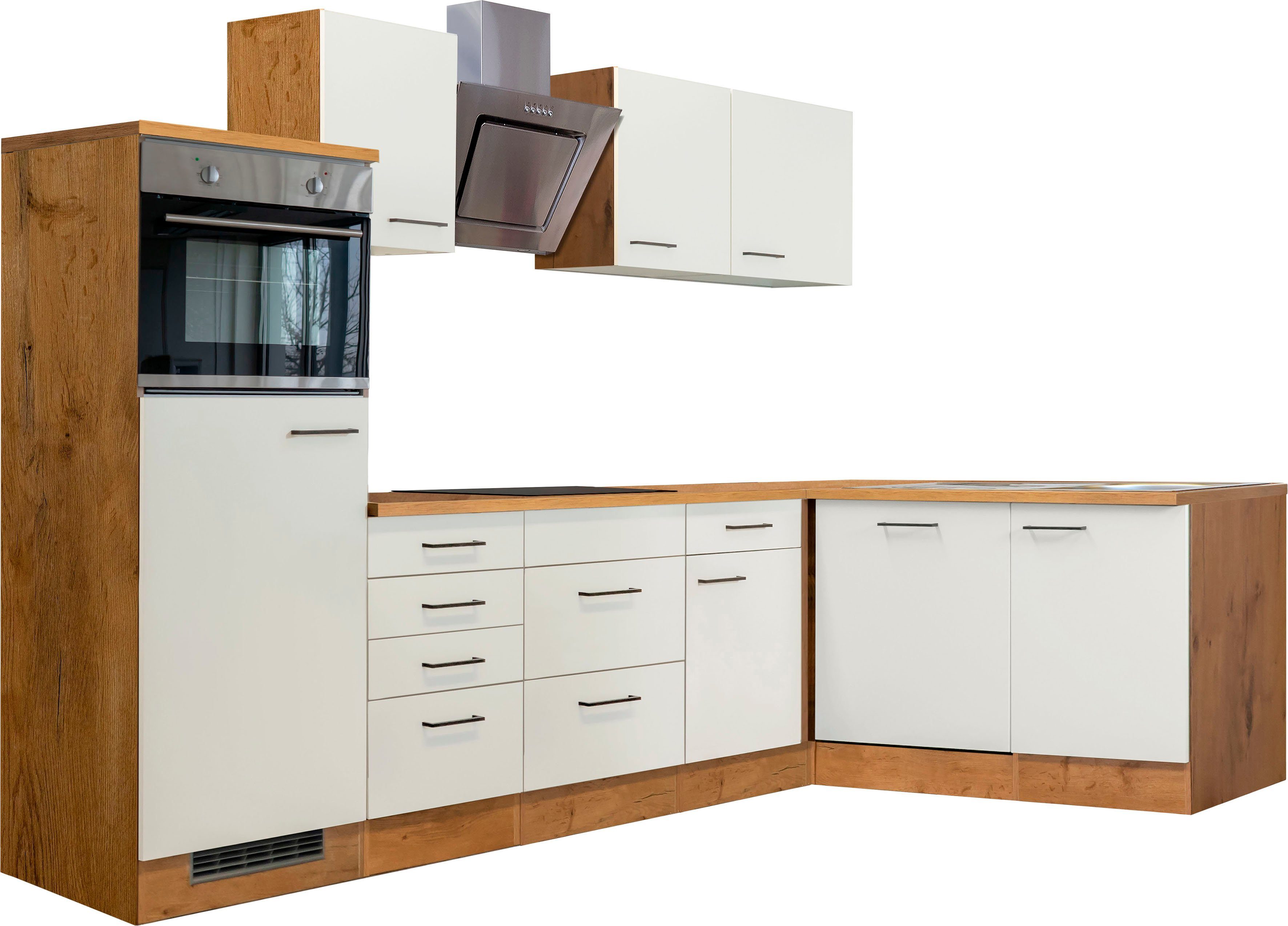 Flex-Well Winkelküche Vintea, mit E-Geräten, Gesamtbreite 280 x 170 cm, Mit  28 mm starker Arbeitsplatte, moderner Metallgriff schwarz | L-Küchen