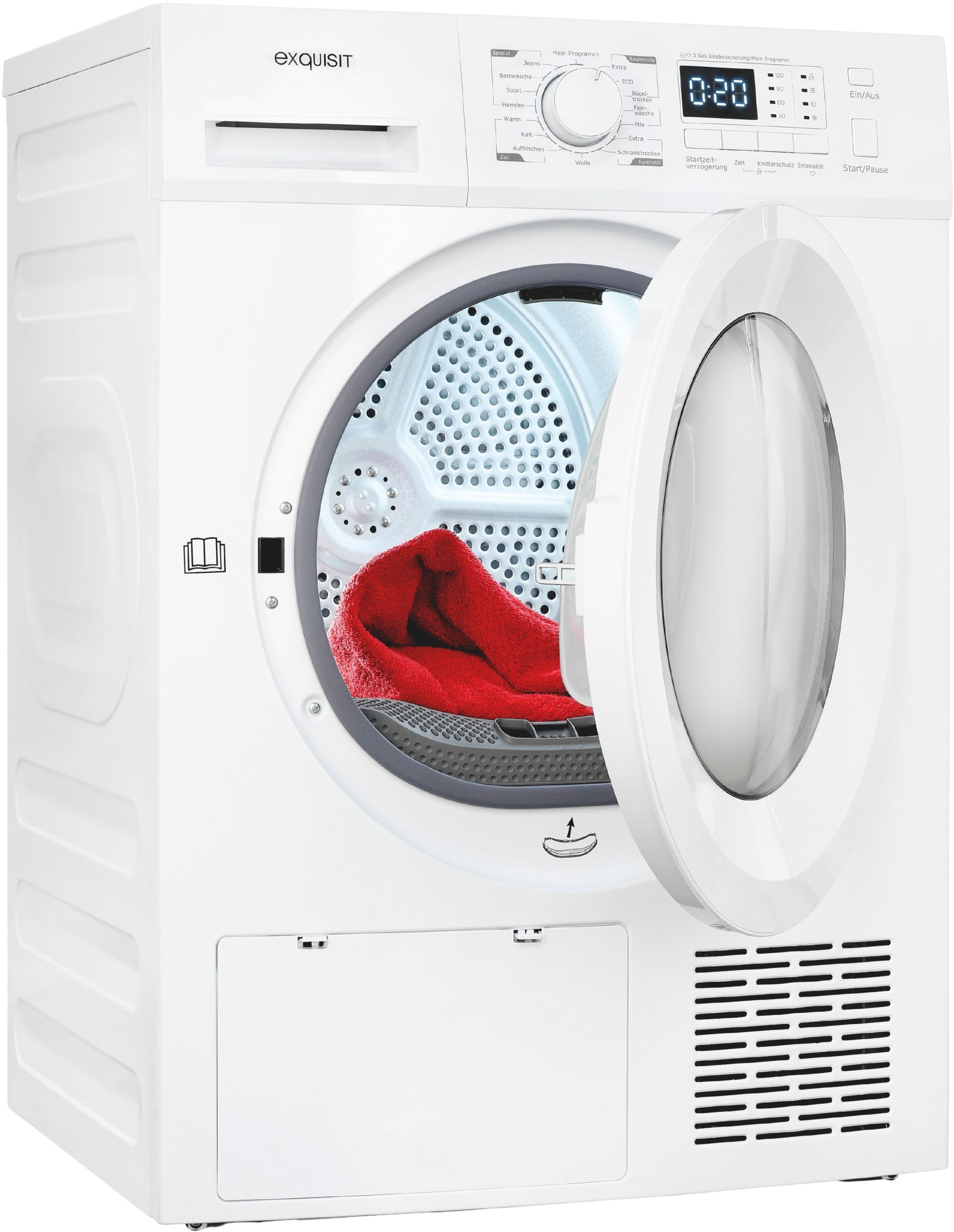 exquisit Wärmepumpentrockner TWP701-030E weiss, Digitales Display, Innenbeleuchtung & herausnehmbarer Flusenfilter