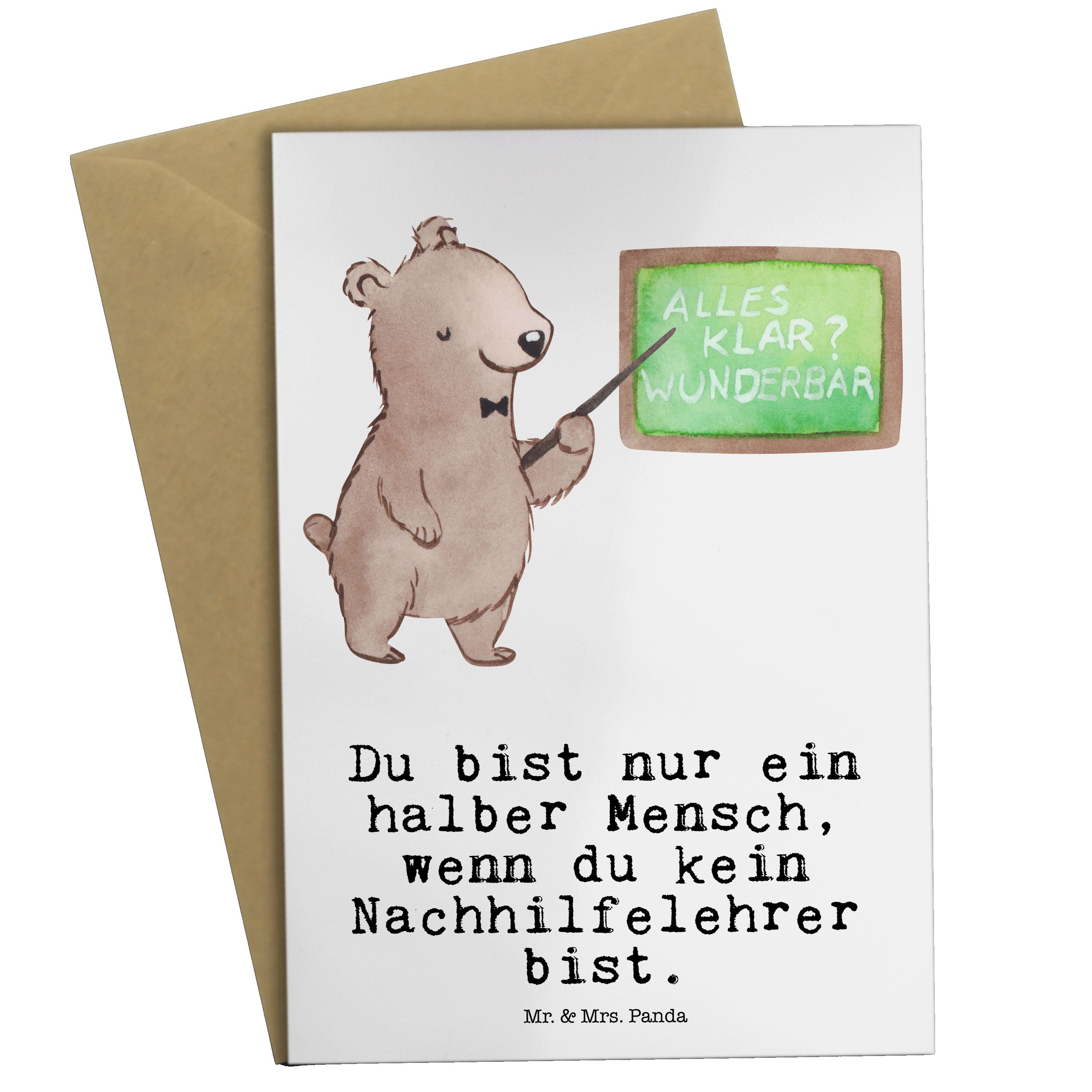 Panda Nachhilfelehrer - Weiß - Geschenk, Mrs. Herz Hochzeitskarte, & Mr. Einladung Grußkarte mit