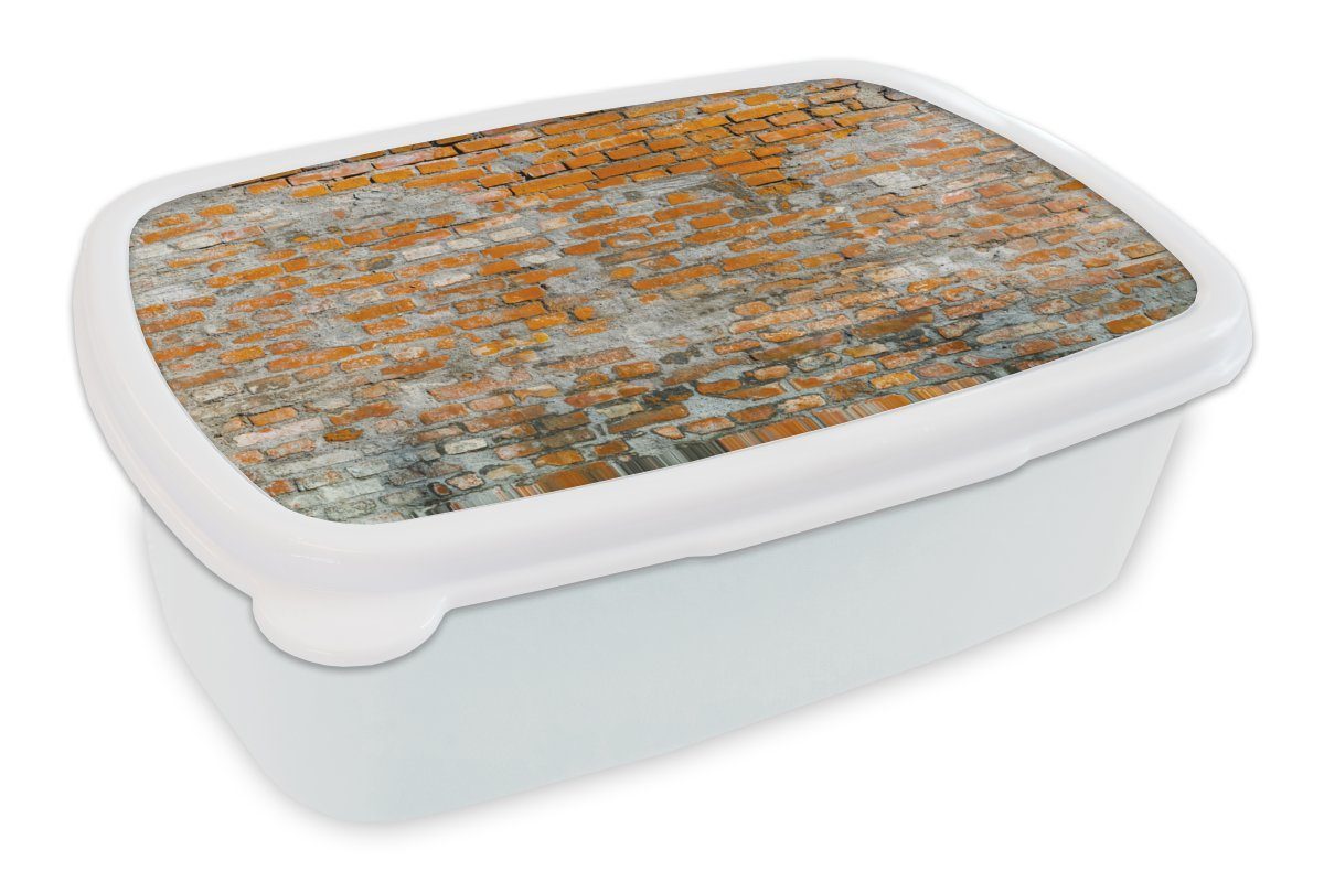 MuchoWow Lunchbox Mauer - Kunststoff, für und Jungs Mädchen Stein Ziegel, Brotdose, für Brotbox (2-tlg), Kinder und - weiß Erwachsene