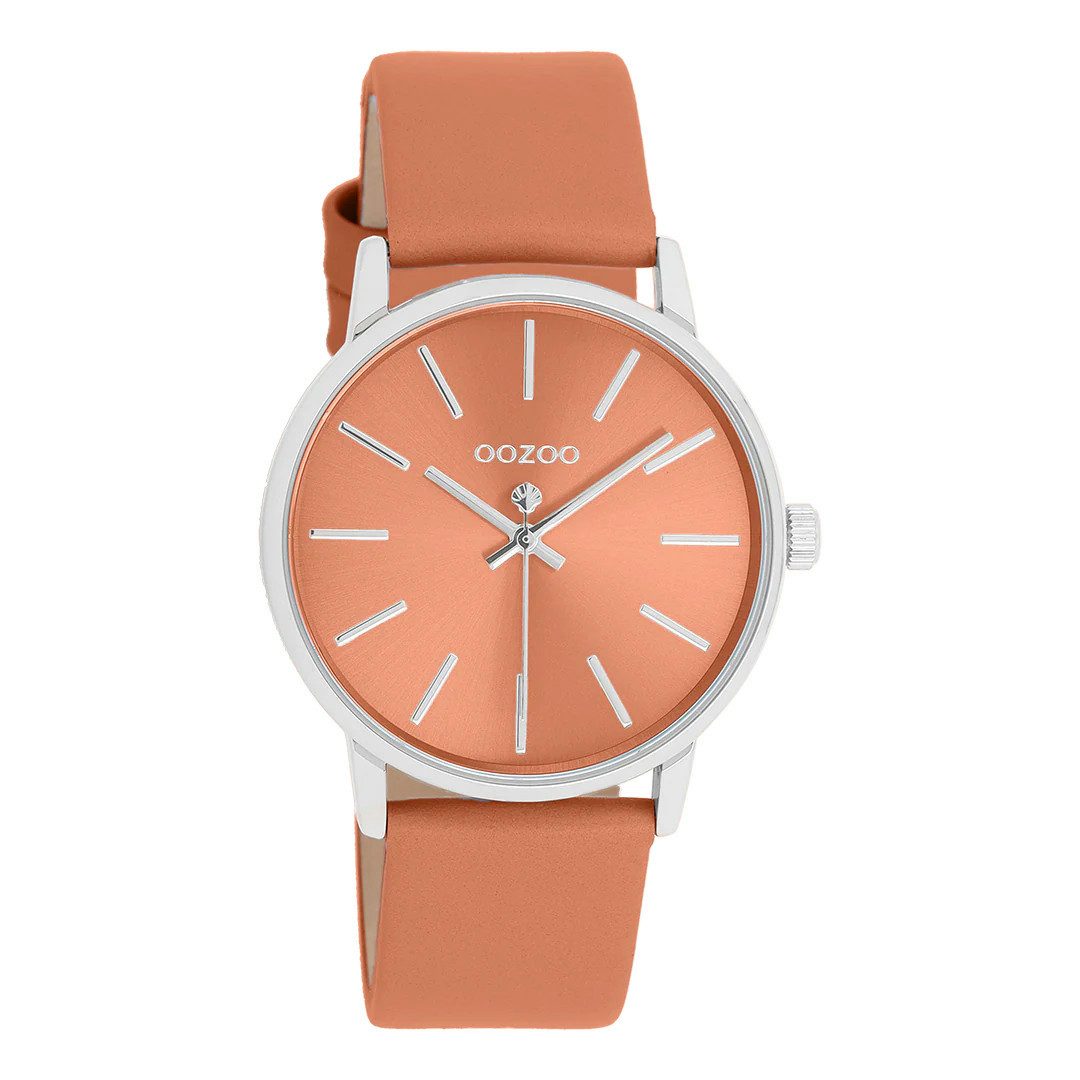 OOZOO Quarzuhr Damenuhr, 36 mm – Armbanduhr für Damen mit orangenem Lederband C11535, Frischer Look für jeden Tag