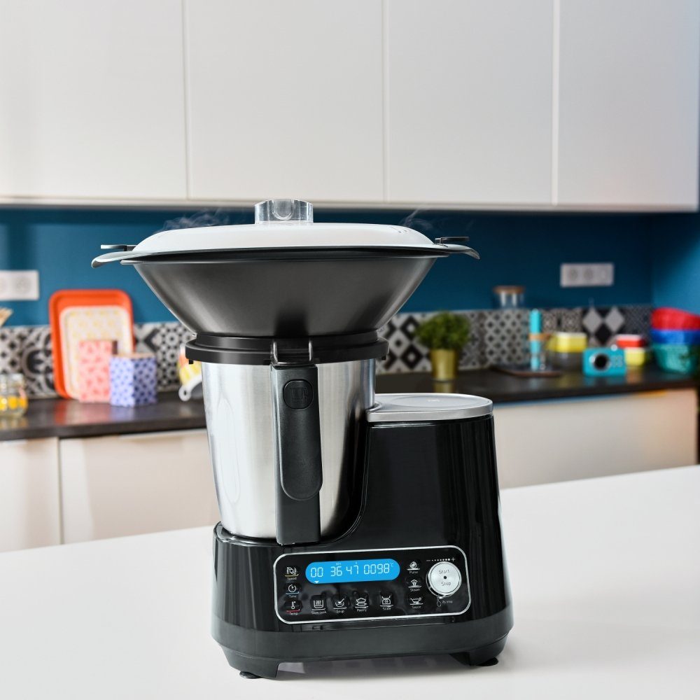 Moulinex Küchenmaschine mit Schwarz/Edelstahl - Click Kochfunktion Chef 4568 Multikocher HF