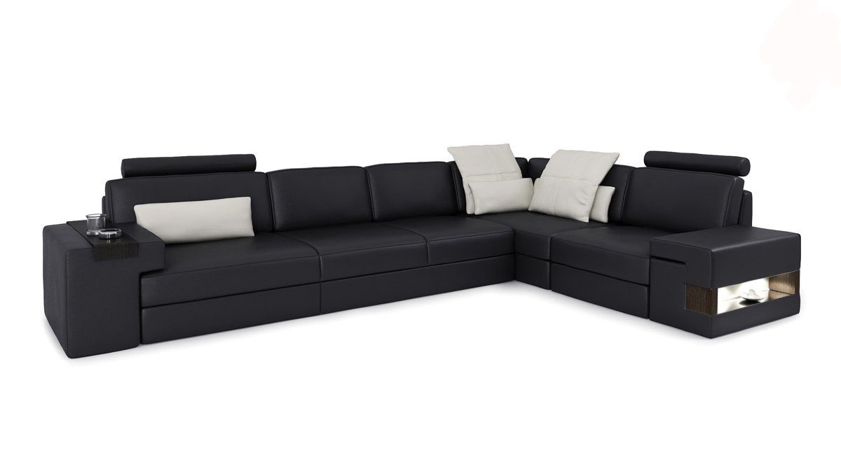 JVmoebel Ecksofa, Ledersofa Sofa Modernes Polster Leder Design Ecksofa Couch Textil Schwarz