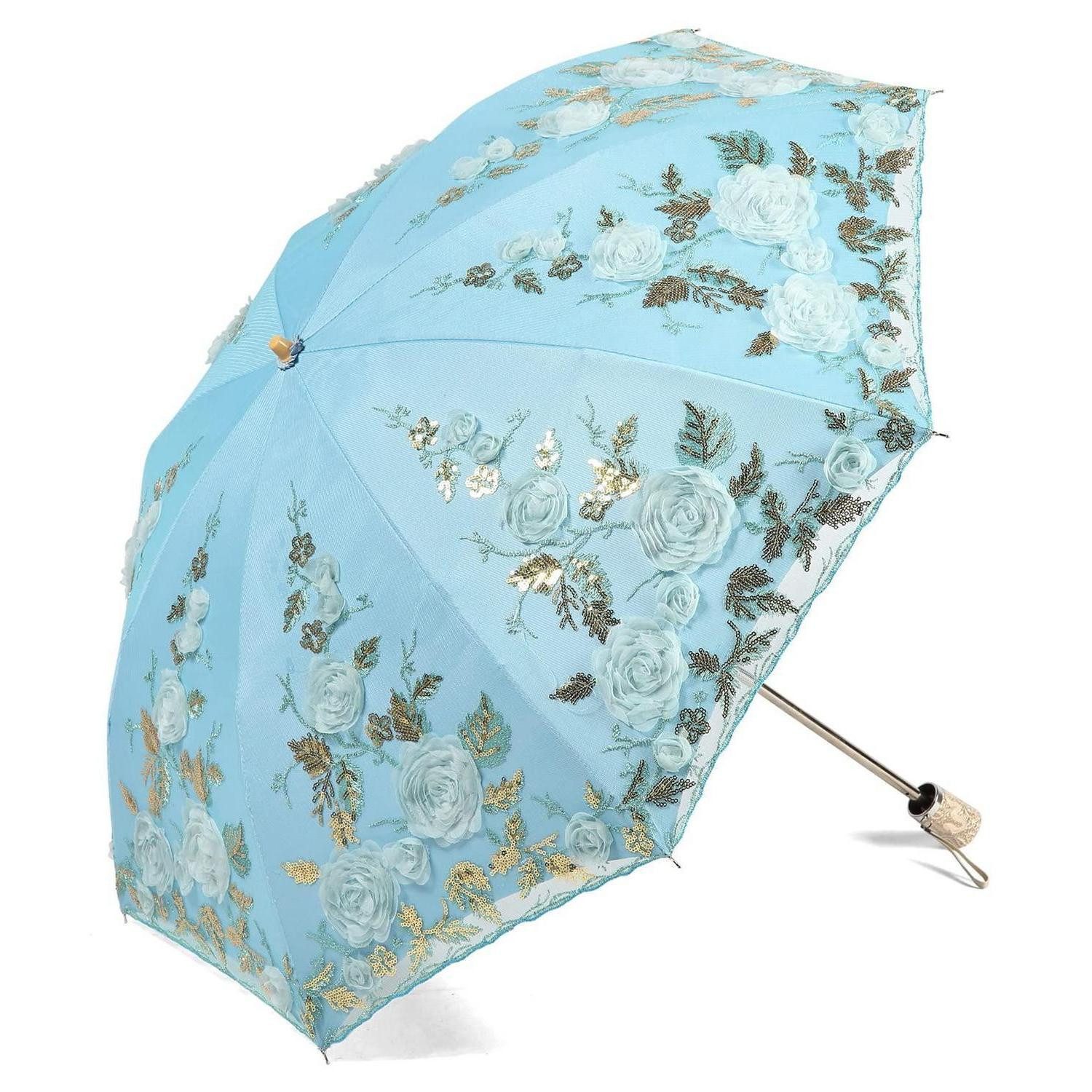 LuxusKollektion Taschenregenschirm Damen Sonnenschirm Blau UV-Schutz