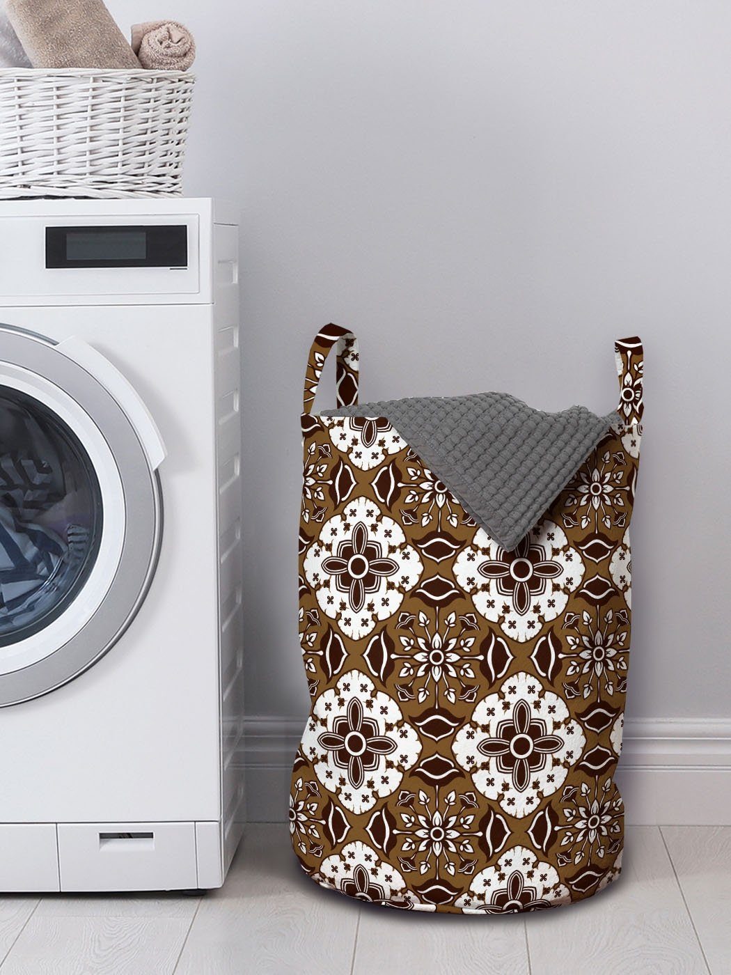 Abakuhaus Wäschesäckchen Wäschekorb mit Griffen Schokolade Waschsalons, Batik-Blumenmuster Kordelzugverschluss für