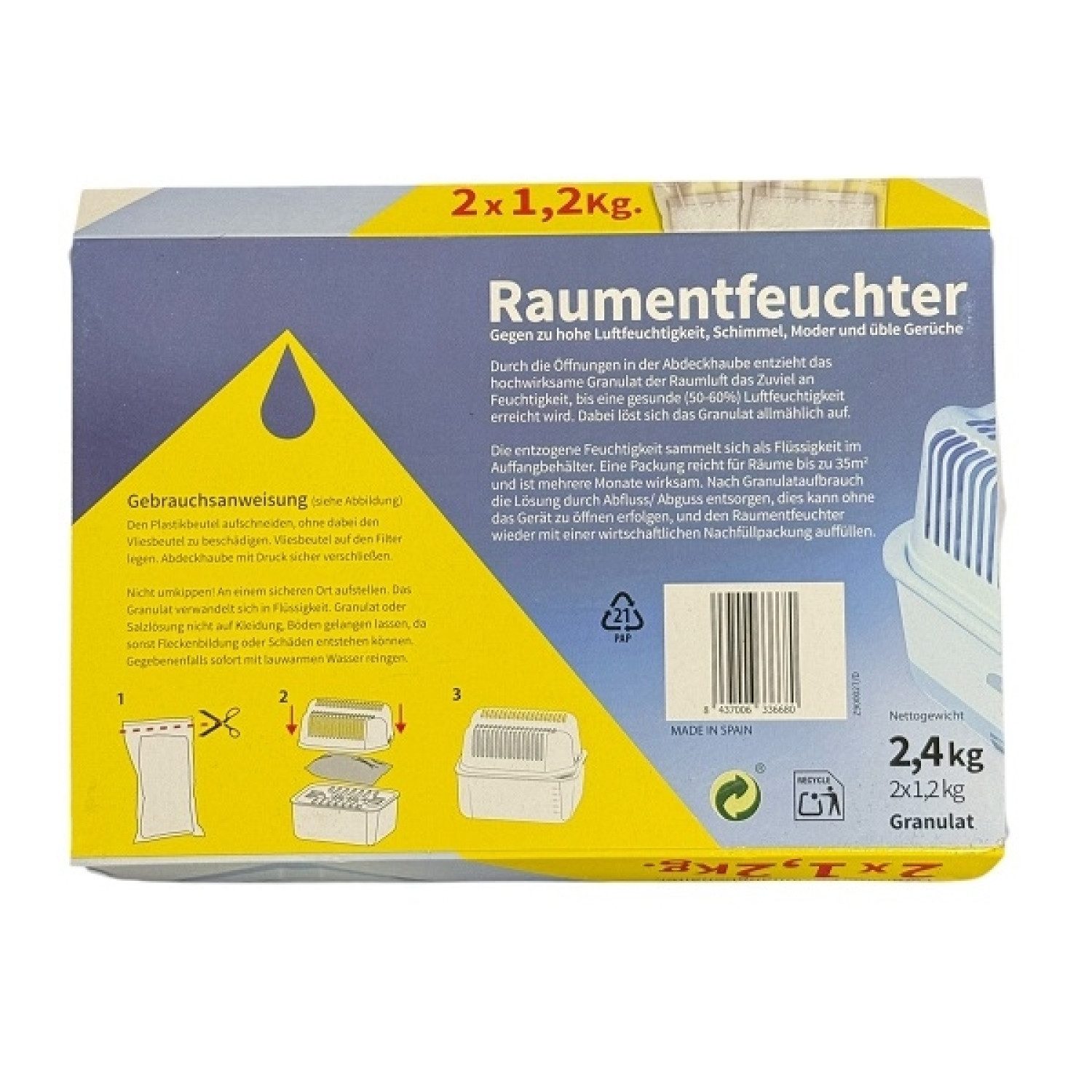 WENKO Granulat-Luftentfeuchter Luftentfeuchter Raumentfeuchter SET 2 x 1,2kg Nachfüll-Beutel Granula