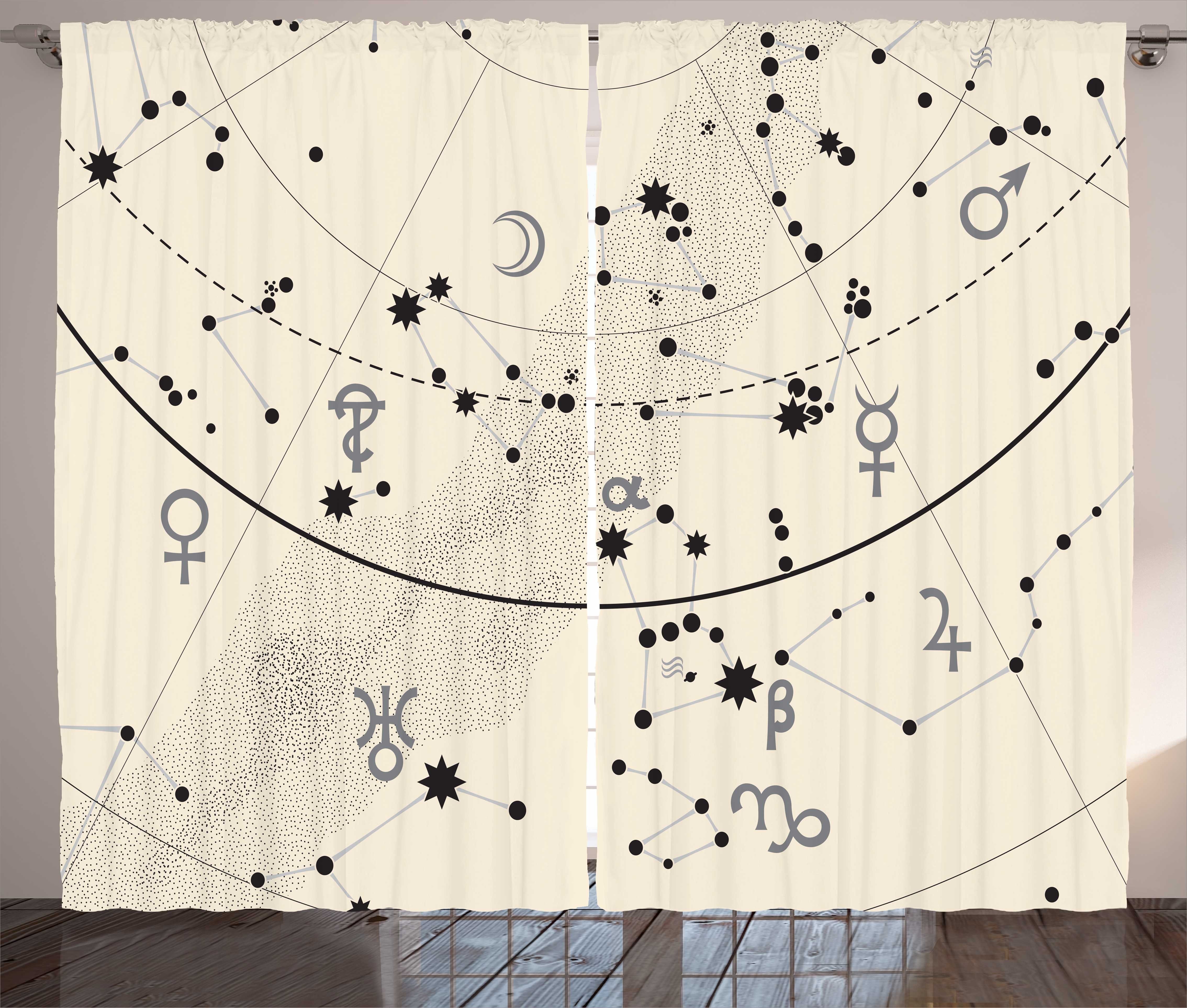 Gardine Schlafzimmer Kräuselband Vorhang mit Schlaufen und Haken, Abakuhaus, Zodiac Mond Celestial Atlas Signs