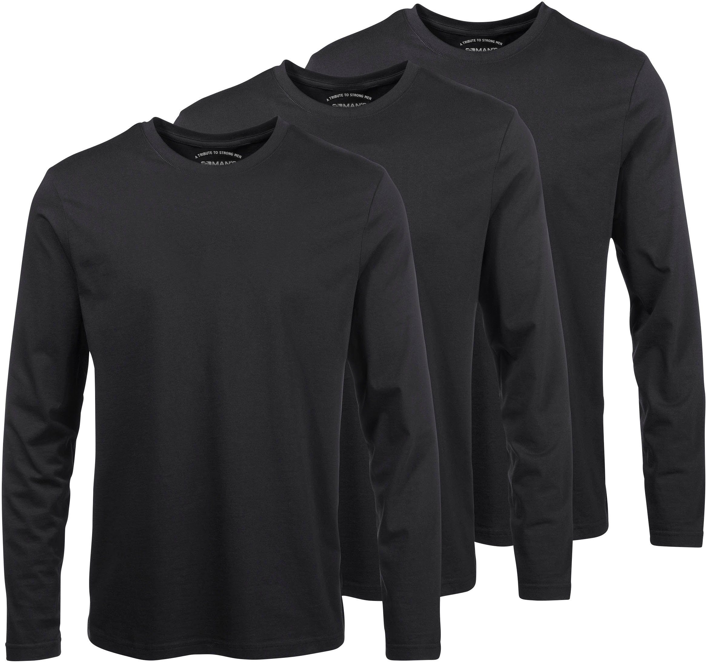 Man's World Langarmshirt (Packung, 3-tlg., 3er-Pack) aus reiner Baumwolle schwarz