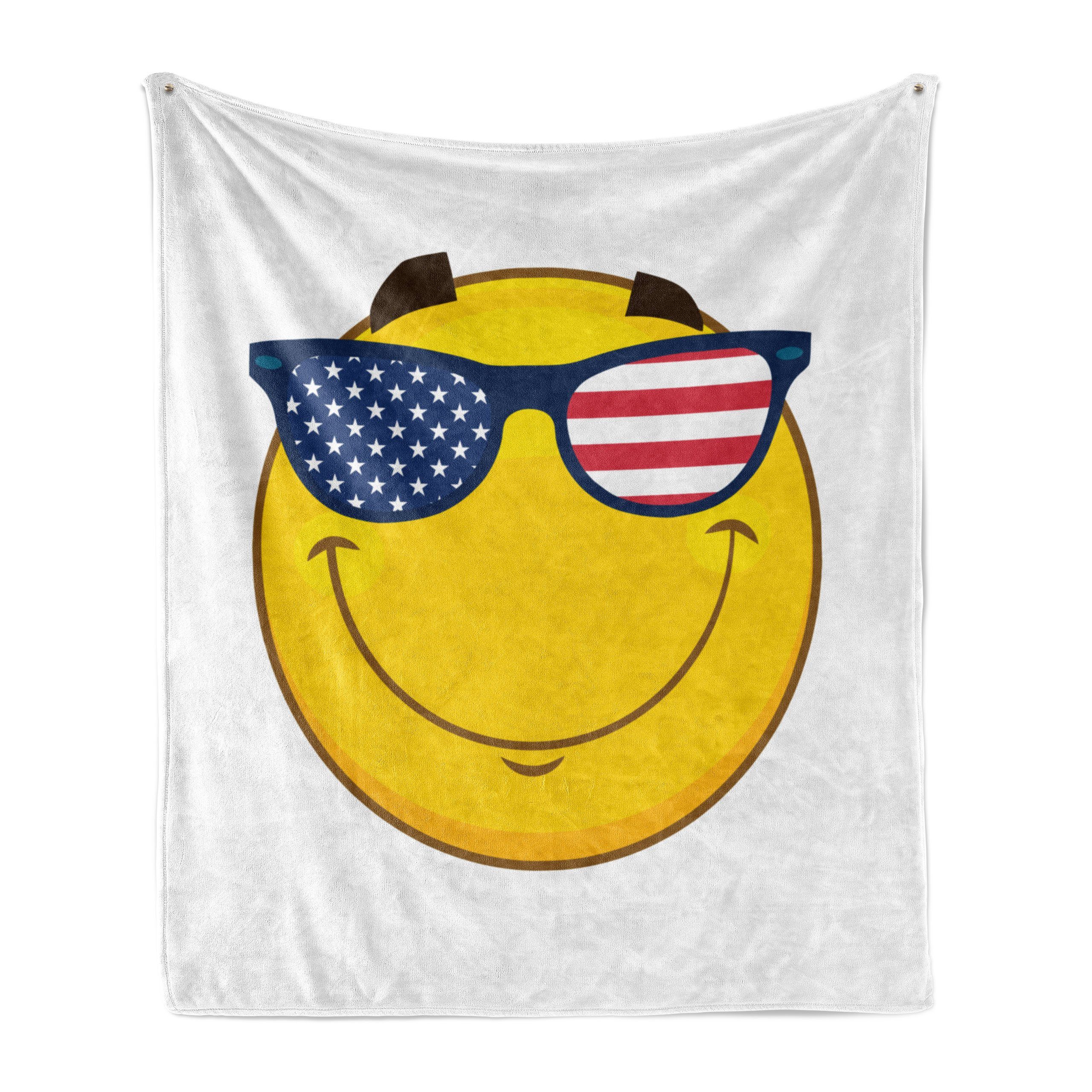 Wohndecke Gemütlicher Plüsch für den Innen- und Außenbereich, Abakuhaus, Lächeln USA-Themed Emoji Sun Gesicht