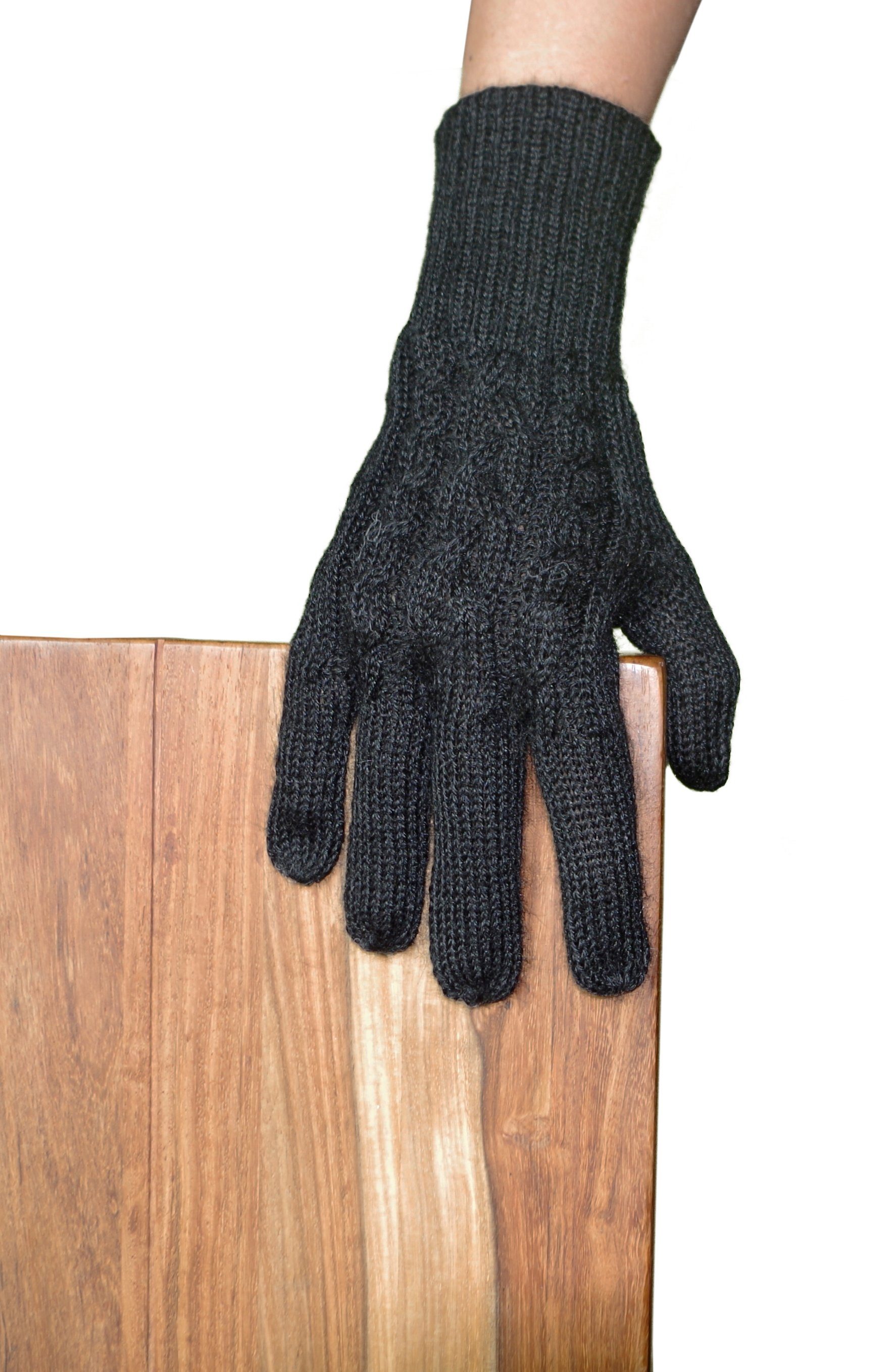 Posh Gear Strickhandschuhe 100% Alpakawolle Guantibrada schwarz Alpaka Fingerhandschuhe aus