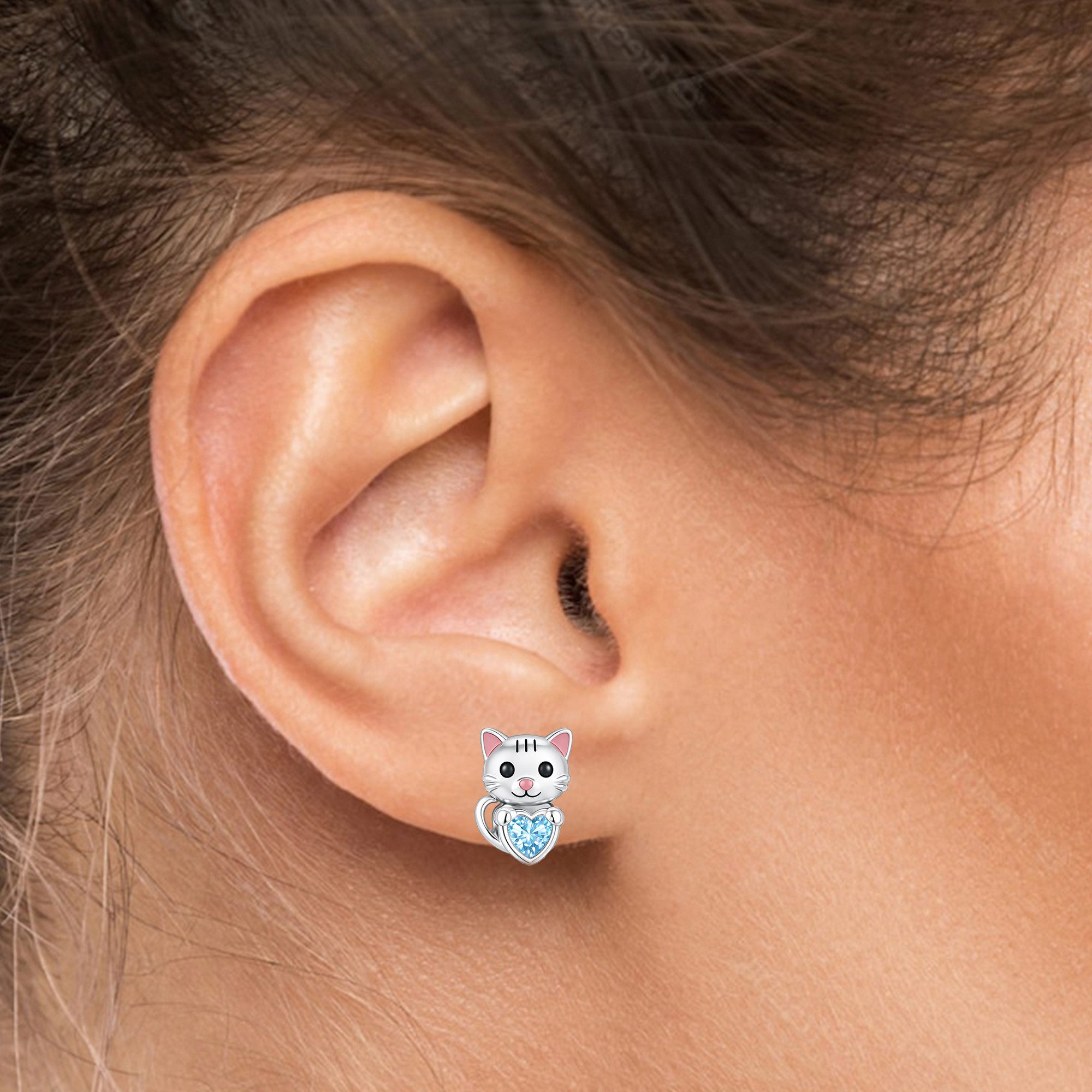 Limana Paar Ohrstecker Kinder Mädchen Katzen Ohrringe 925 Silber – Kinderschmuck (inkl. Dose Silberschmuck Echtschmuck Schmuck Geschenk für Geburtstag), Ostern  – Bild 3 von 5