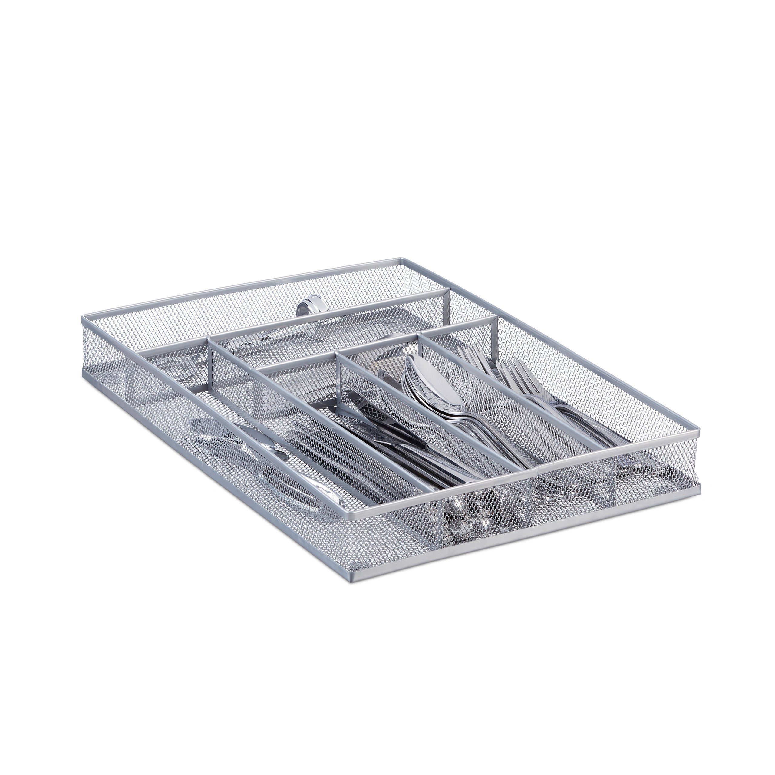 relaxdays Besteckkasten Metallgeflecht L, Silber günstig online kaufen