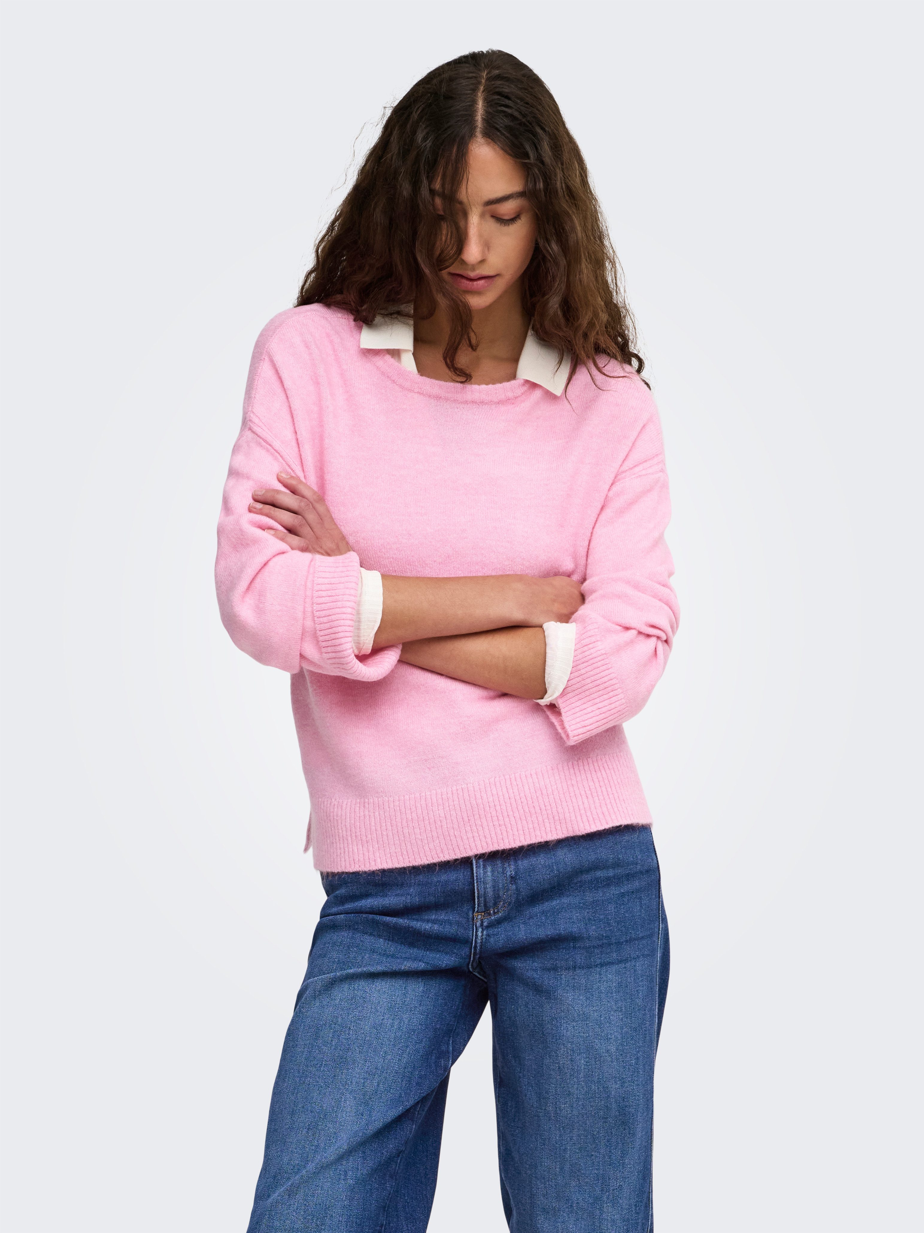 ONLY Strickpullover ONLTALIO LS O-NECK BF KNT Materialmix, regular fit