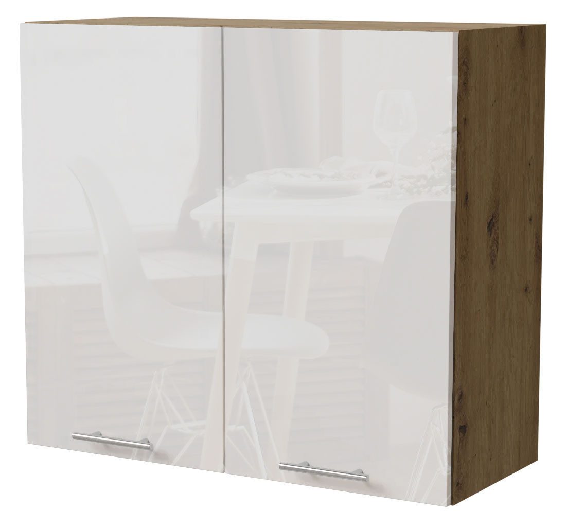 Feldmann-Wohnen Klapphängeschrank Essen (W3/80, 2-türig, 2 Einlegeböden, 1-St., Küchenhängeschrank) 80x32,5x72cm Eiche Artisan - weiß Hochglanz (ES-W3/80)