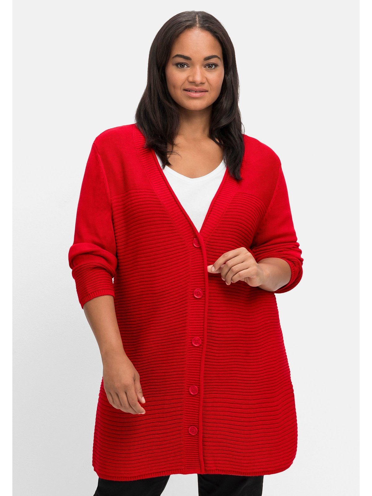 Sheego Longstrickjacke Große Größen im Strukturmix, mit V-Ausschnitt